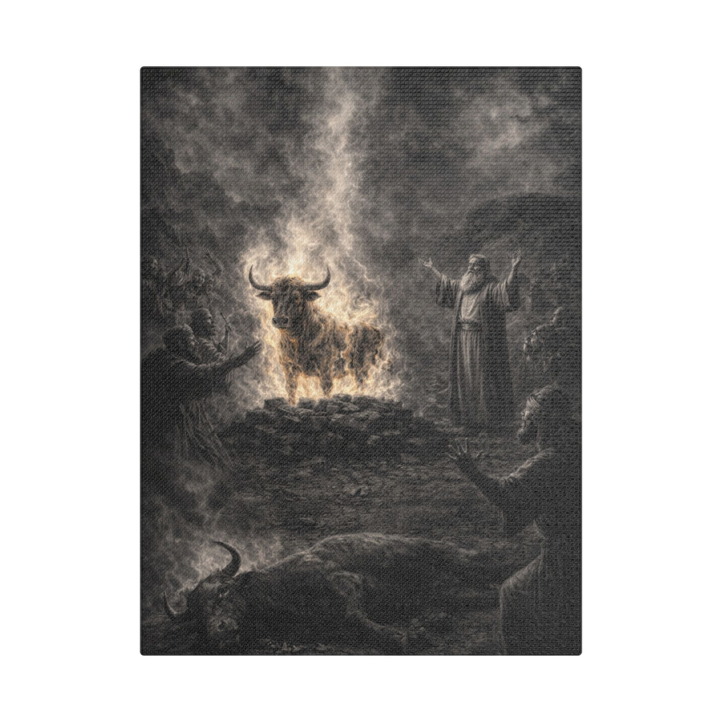Elijah Calls Down Fire Canvas — Biblical Wall Art | Monochrome Edition