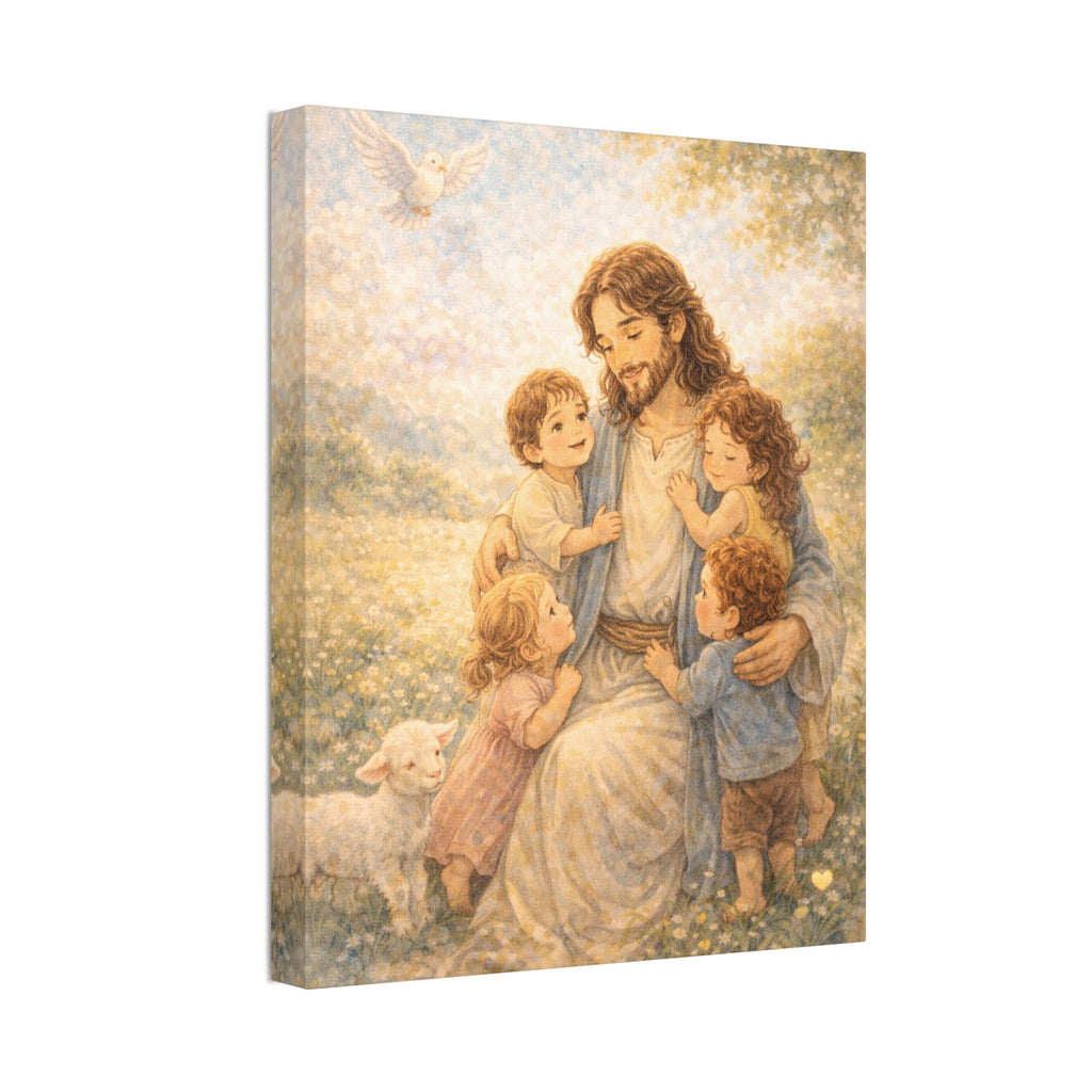 Held in 'His' Care Canvas — Jesus with Children (Matthew 19:14)