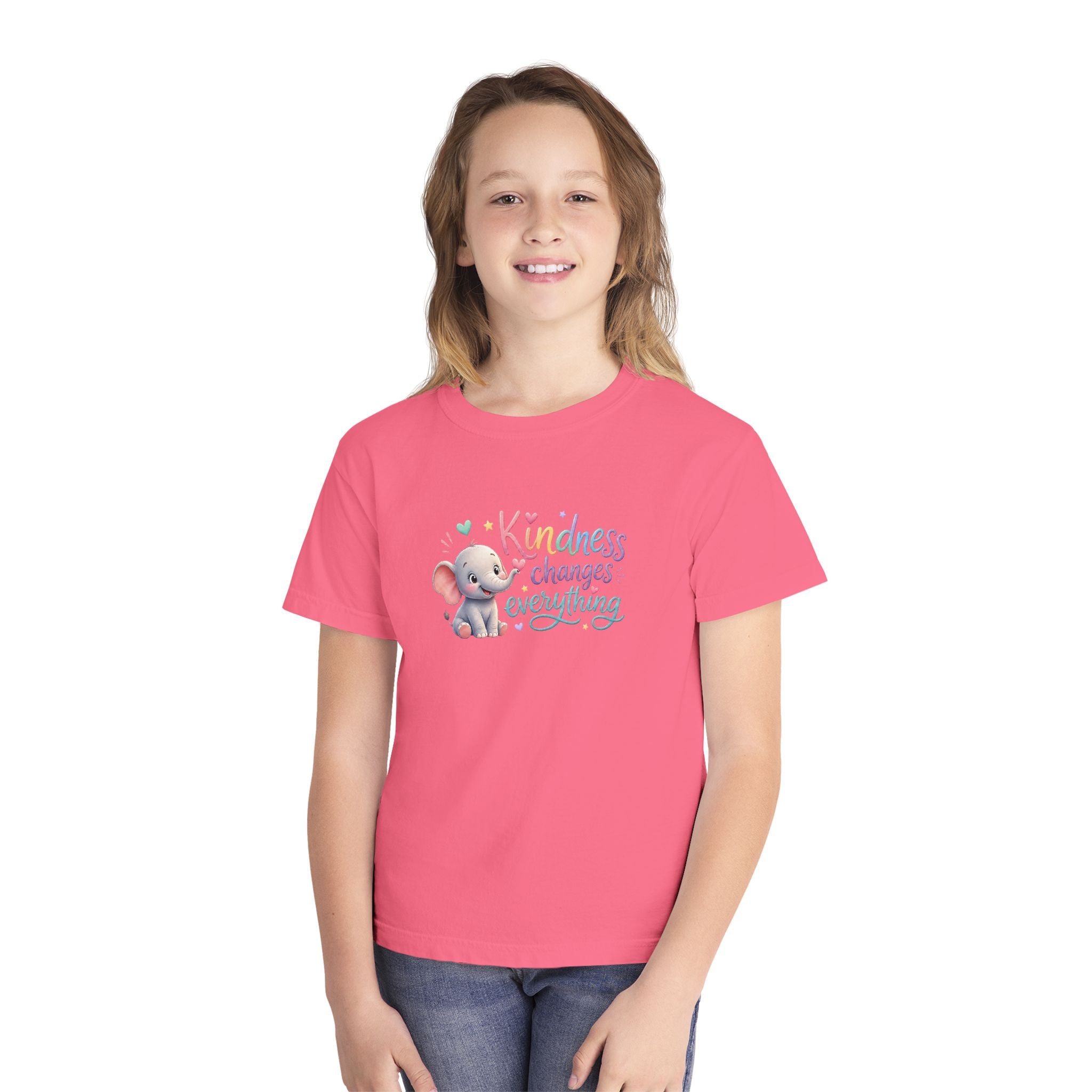 Youth Kindness Changes Everything Tee | Cute Elephant Kids Shirt | Inspirational Children’s Graphic T-Shirt