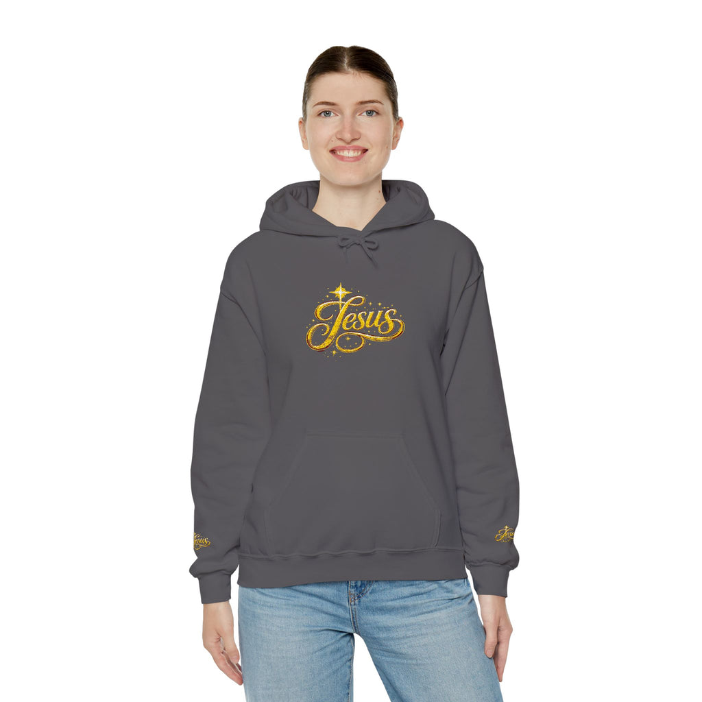 Jesus Gold Script Hoodie – Sparkle Christian Faith Pullover | Inspirational Hoodie