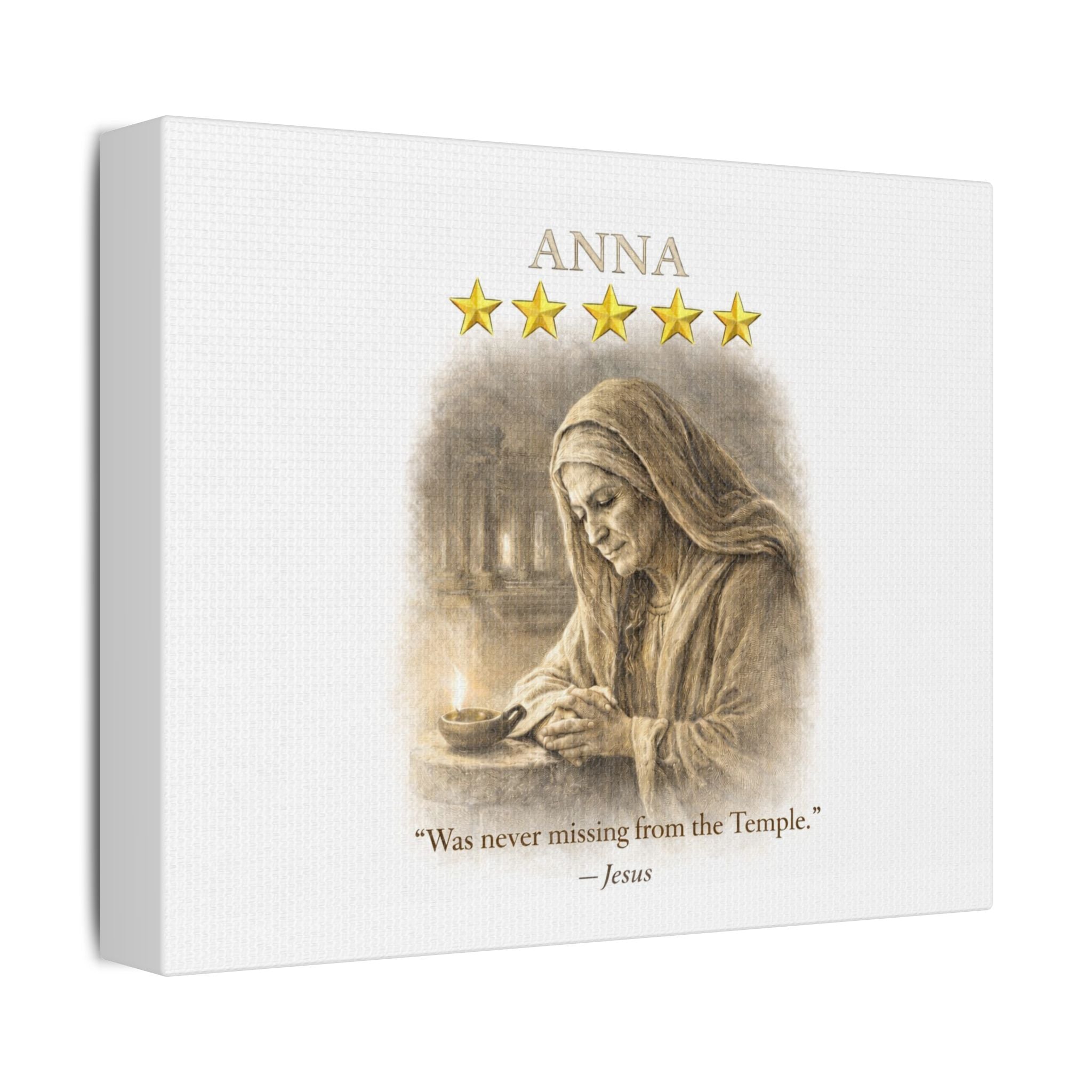 Anna Religious Canvas — 'Was Never Missing from the Temple' Scripture Wall Art