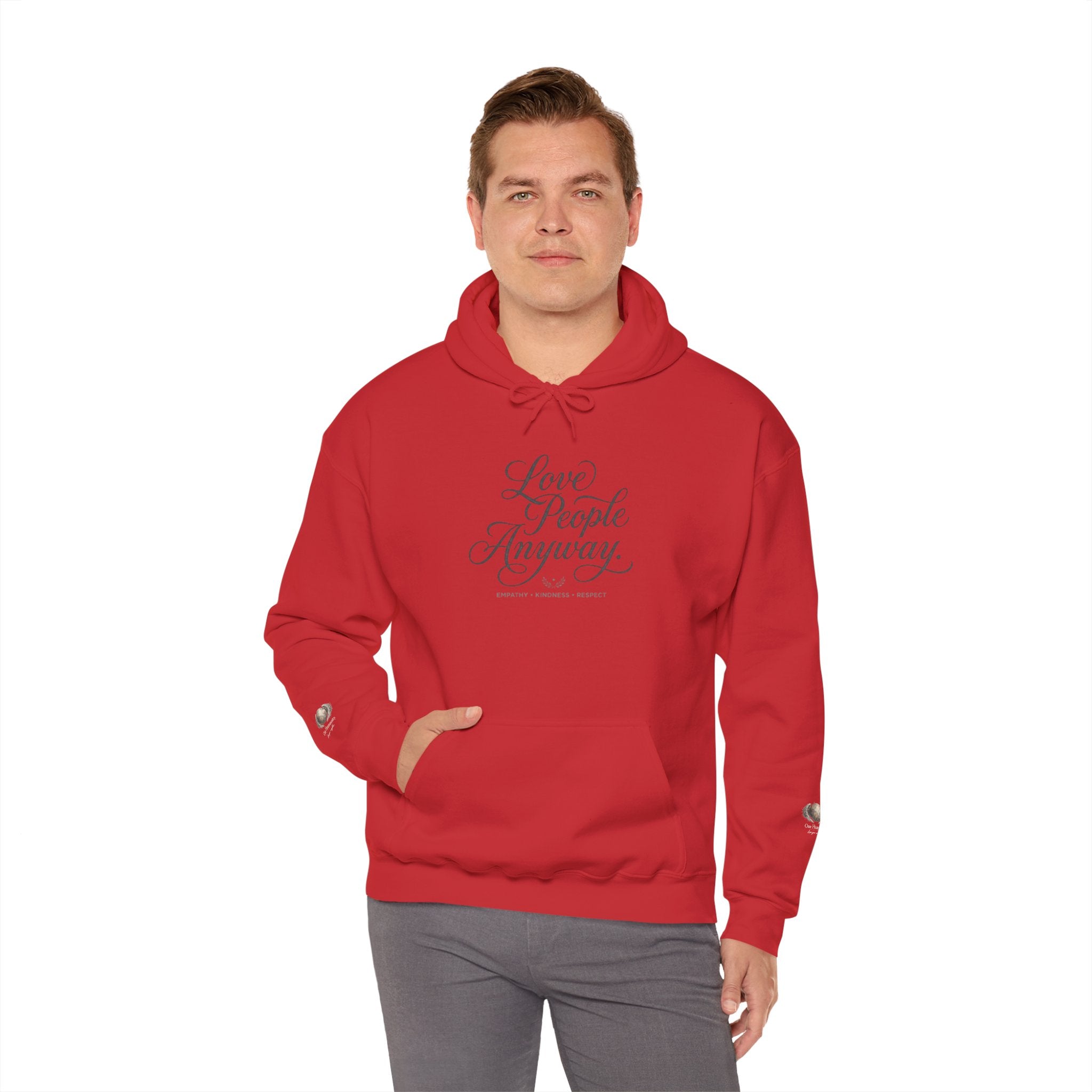 “Love People Anyway” Hoodie – Inspirational Script Graphic Sweatshirt | Compassion Message Pullover