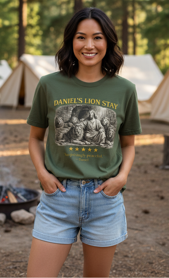 Daniel – T-Shirt | “Lion Stay” Vintage Statue Graphic – Five-Star Faith Series