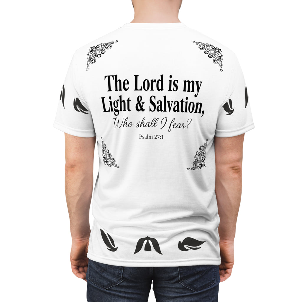 Psalm 27:1 Dove Graphic T-Shirt – “The Lord is My Light & Salvation” Christian Bible Verse Tee