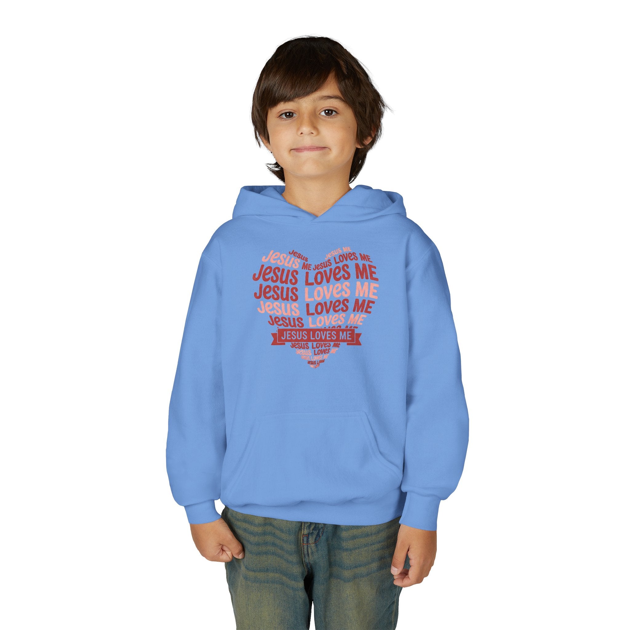 Jesus Loves Me Youth Hoodie – Heart Word Cloud Christian Kids Sweatshirt | Faith Inspired Kids Apparel