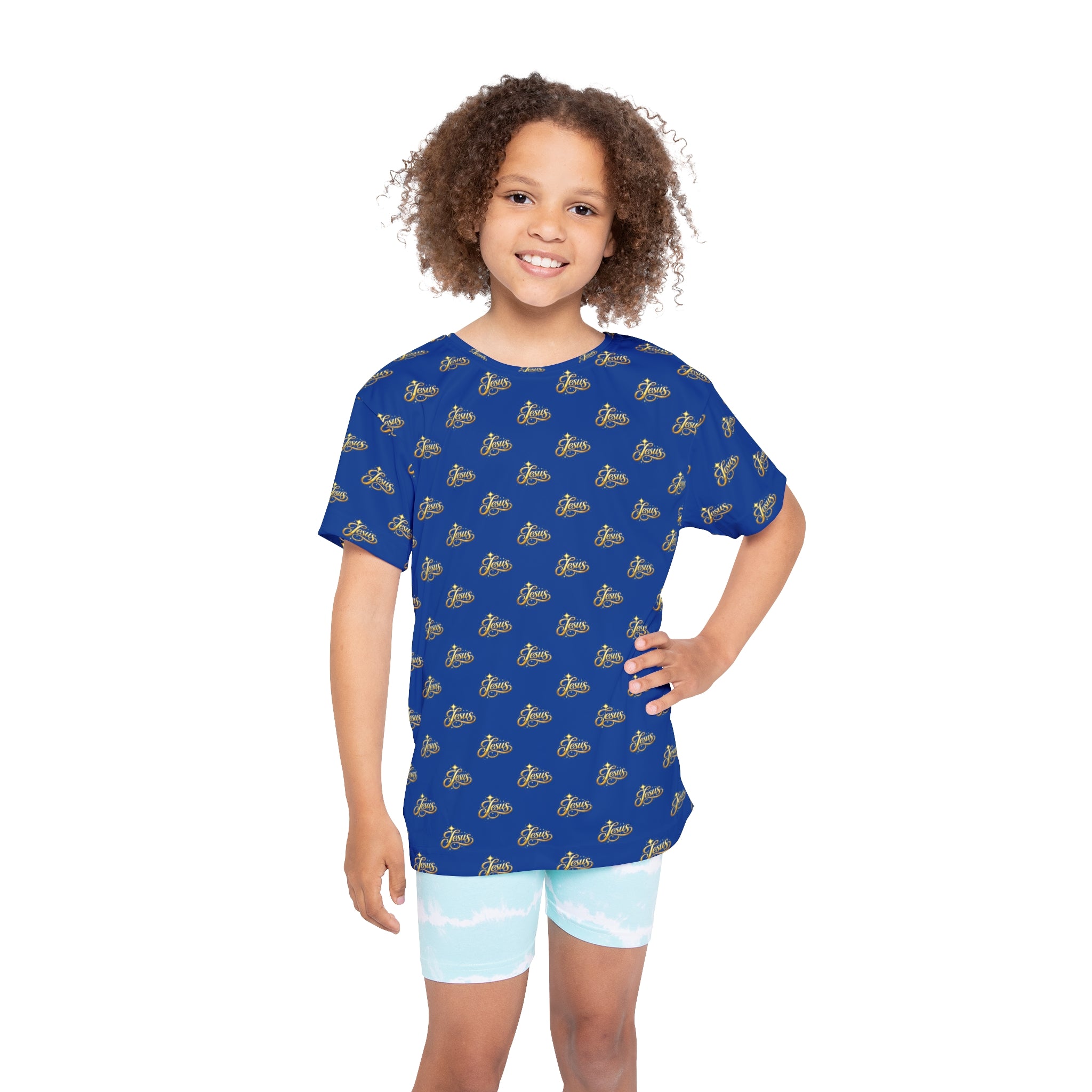 Youth Jesus Sports Jersey – Blue All-Over Print Christian Athletic Shirt | Kids Faith Sportswear