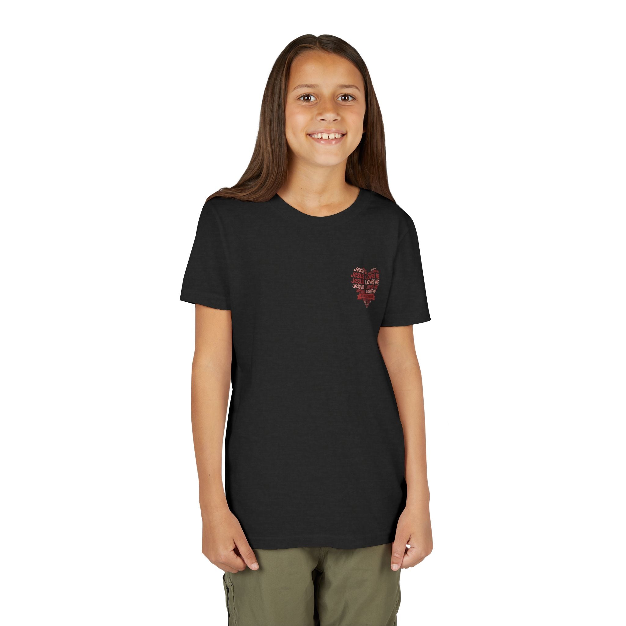 Jesus Loves Me Youth T-Shirt – Heart Word Cloud Christian Kids Tee | Faith Inspired Youth Shirt