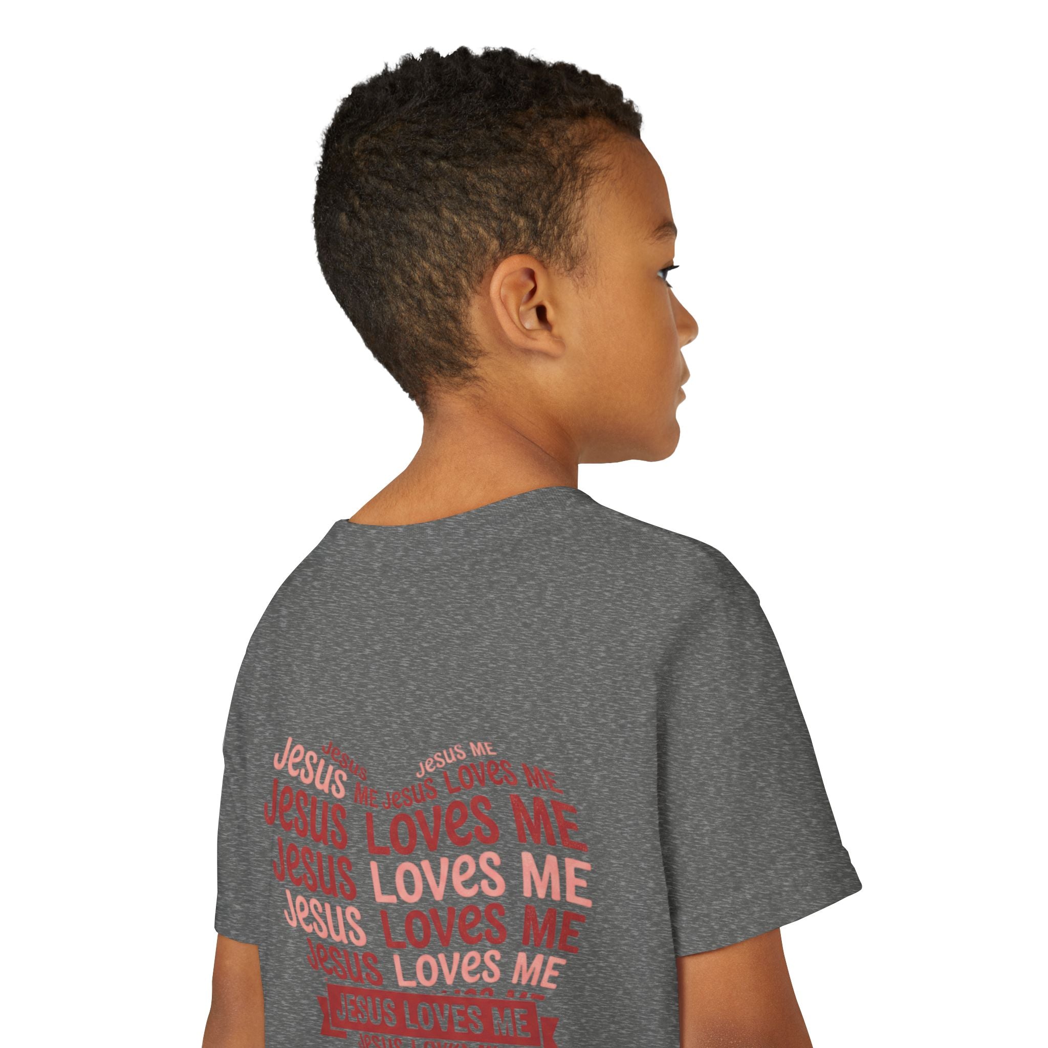 Jesus Loves Me Youth T-Shirt – Heart Word Cloud Christian Kids Tee | Faith Inspired Youth Shirt