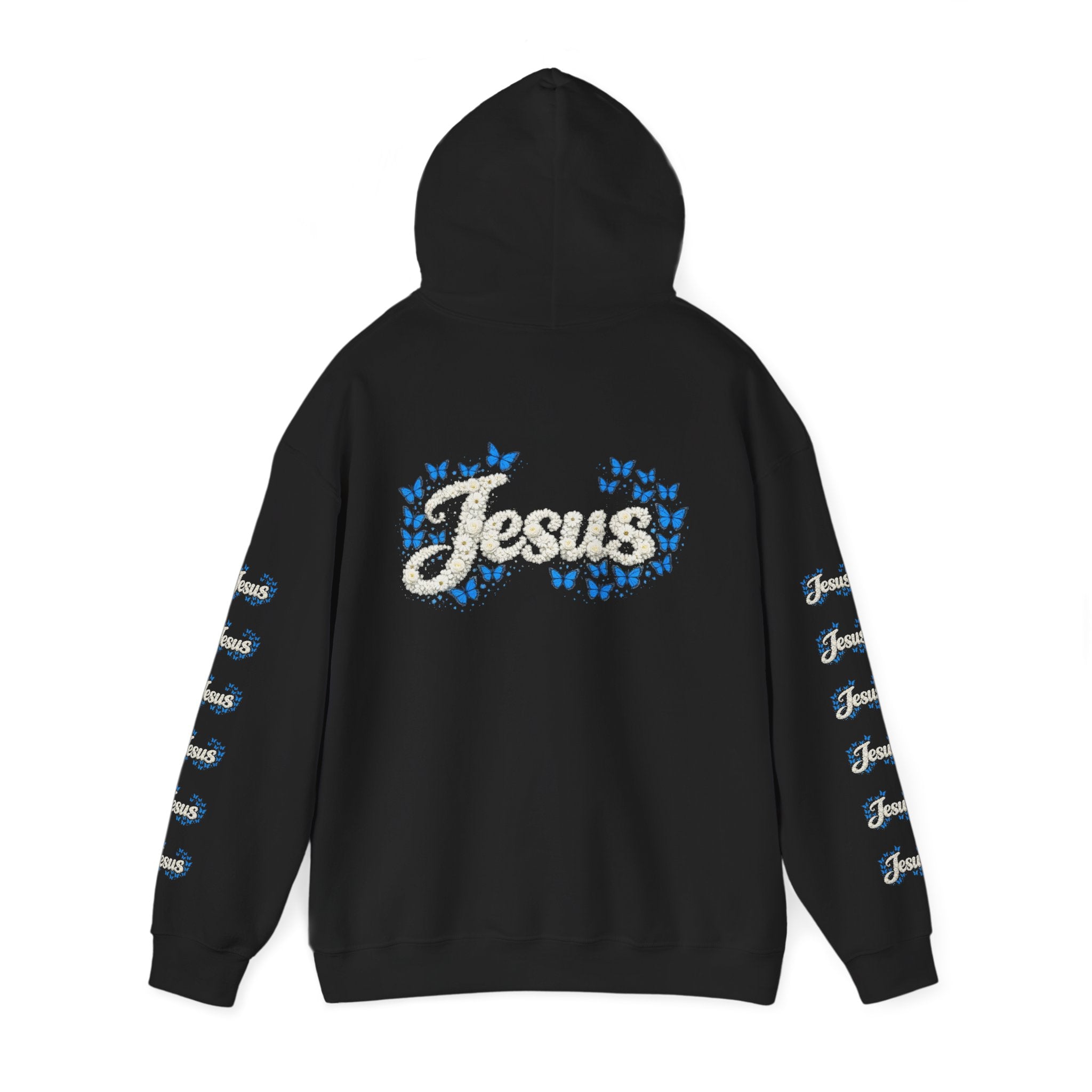 Butterfly Blossoms Hoodie — "Jesus" Floral Script Pullover