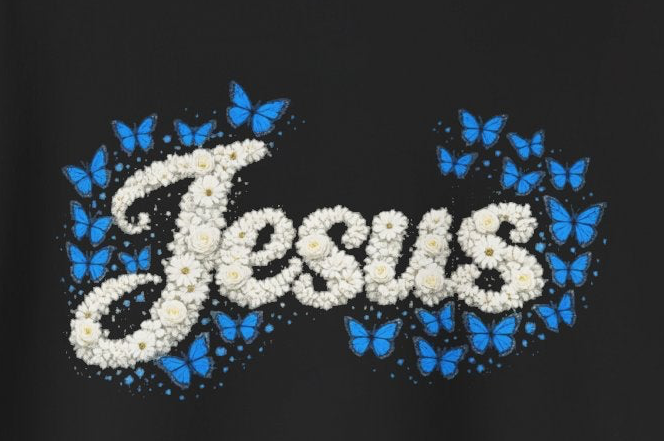 Butterfly Blossoms Hoodie – “Jesus” Floral Script Christian Pullover | Faith & Butterfly Hoodie