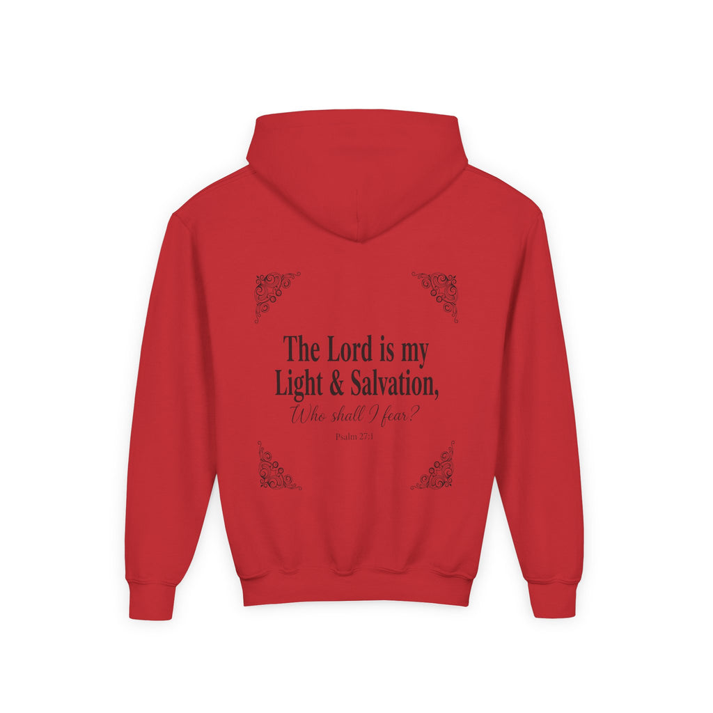 Youth “The Lord is My Light & Salvation” Hoodie – Psalm 27 Christian Kids Sweatshirt