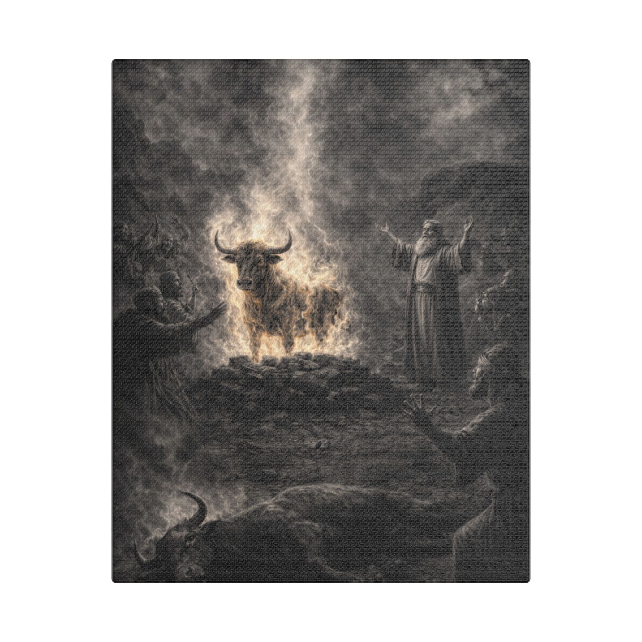 Elijah Calls Down Fire Canvas — Biblical Wall Art | Monochrome Edition