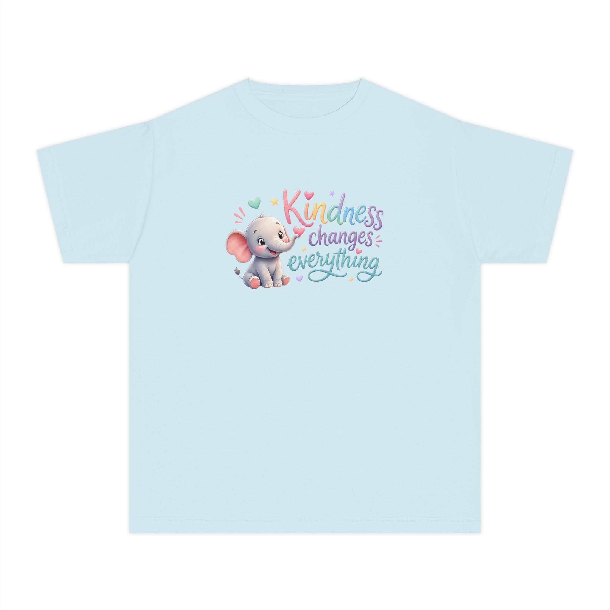 Youth Kindness Changes Everything Tee | Cute Elephant Kids Shirt | Inspirational Children’s Graphic T-Shirt