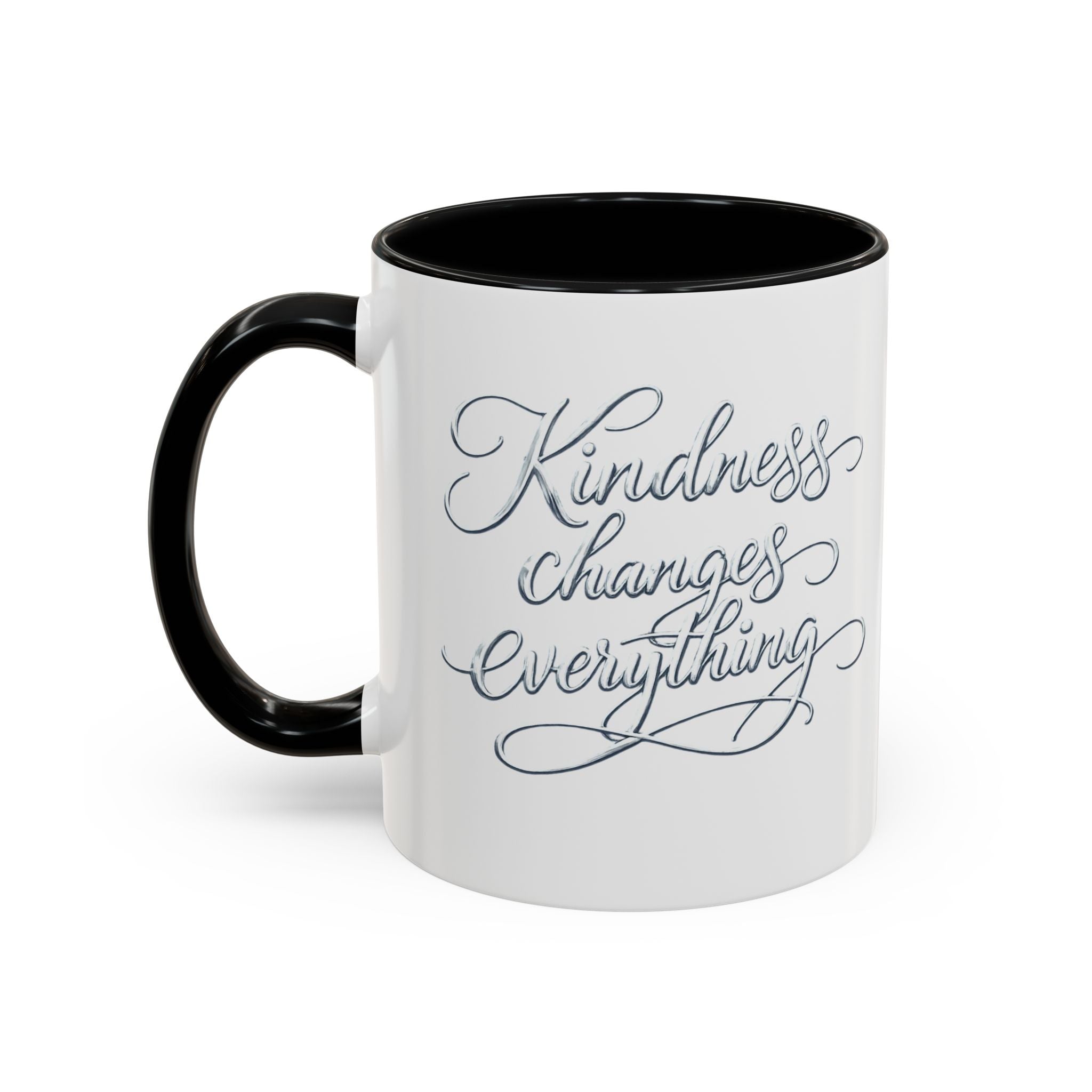 Silver-Kindness Changes Everything Accent Coffee Mug | Inspirational Ceramic Mug | Faith Freedom Creations