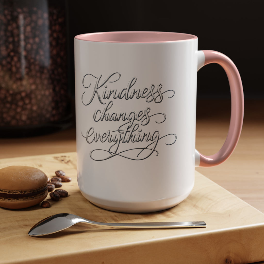 Silver-Kindness Changes Everything Accent Coffee Mug | Inspirational Ceramic Mug | Faith Freedom Creations