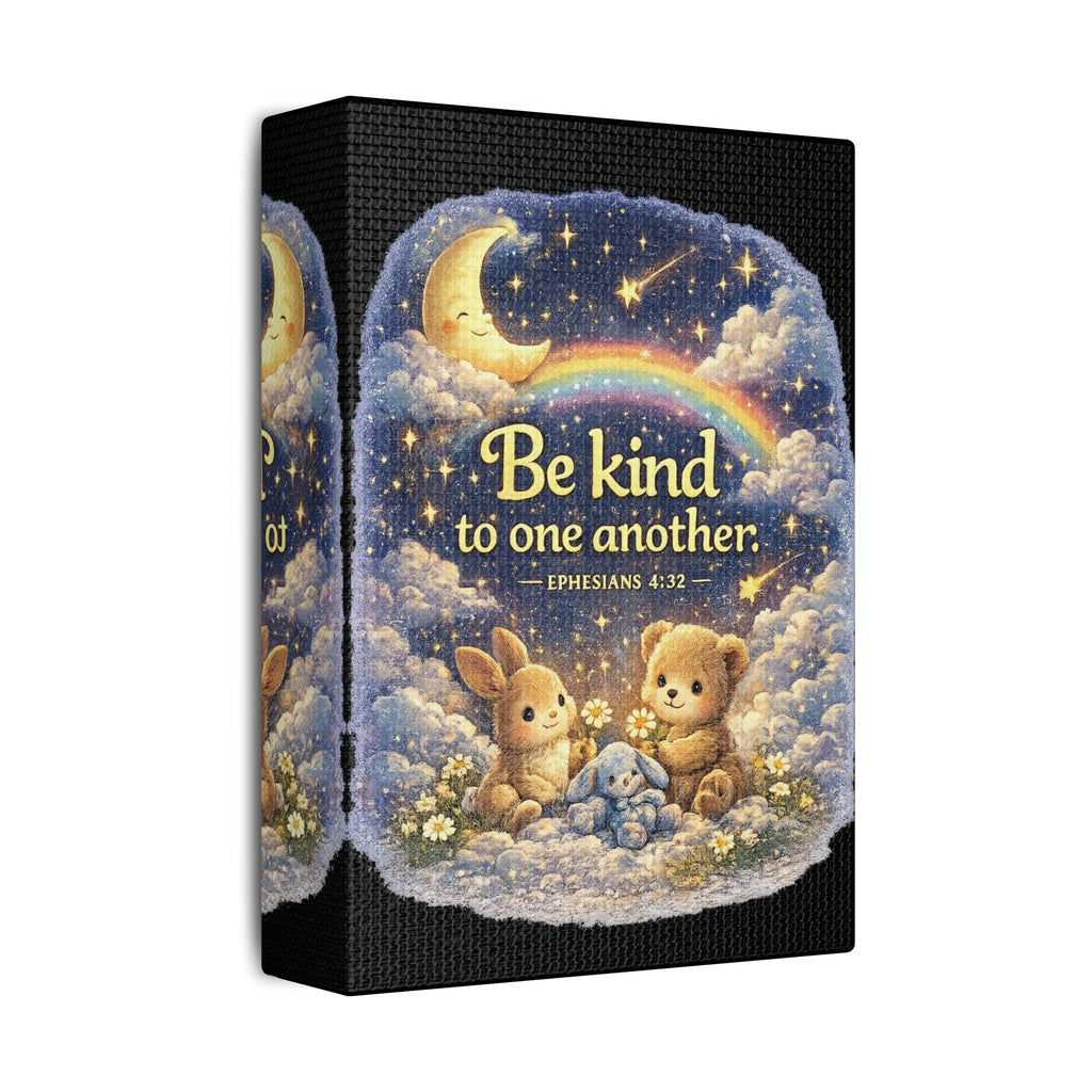 Be Kind to One Another Canvas — Bunny & Bear Nursery Wall Art (Ephesians 4:32)