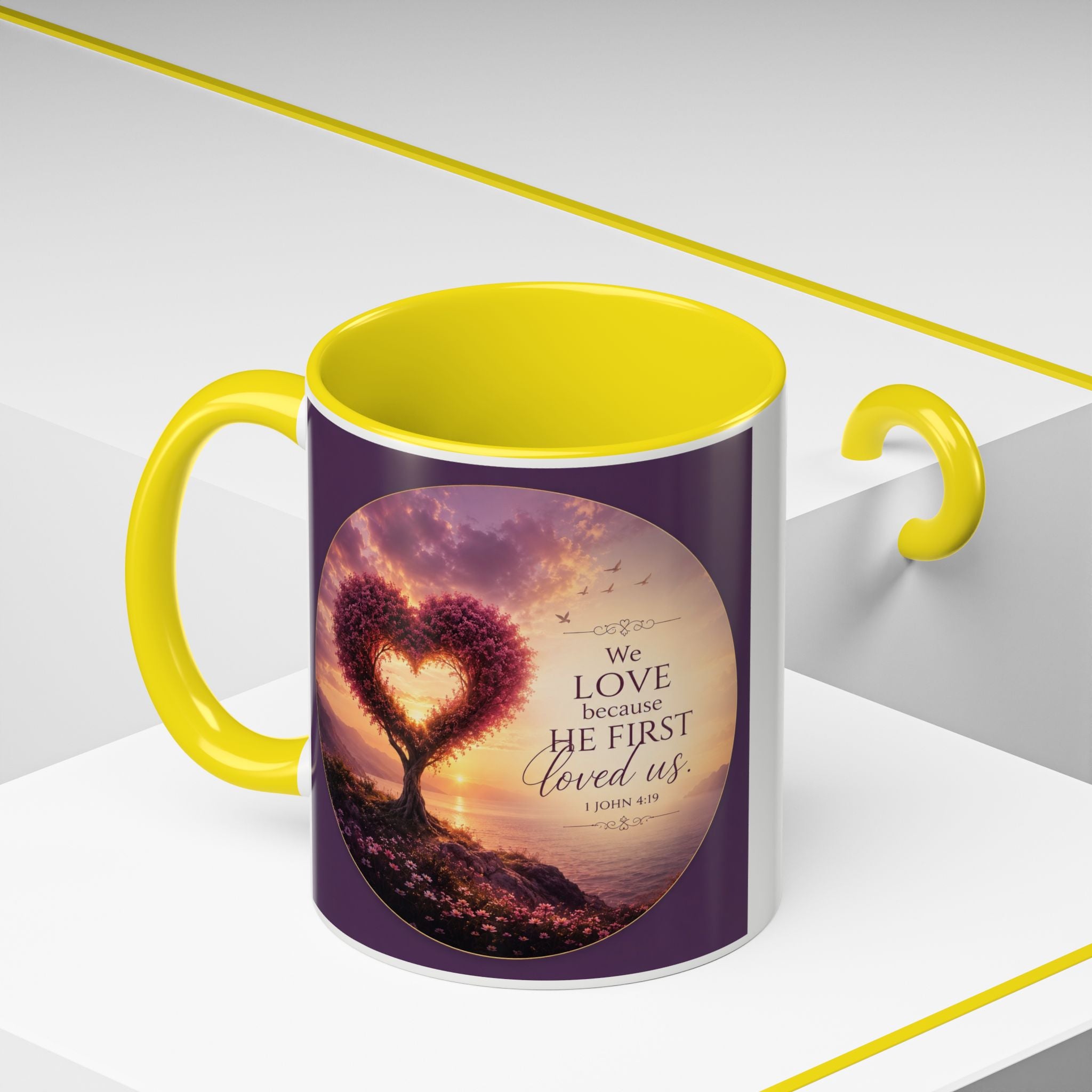 Heart Tree Coffee Mug | We Love Because He First Loved Us Mug | 1 John 4:19 Christian Gift