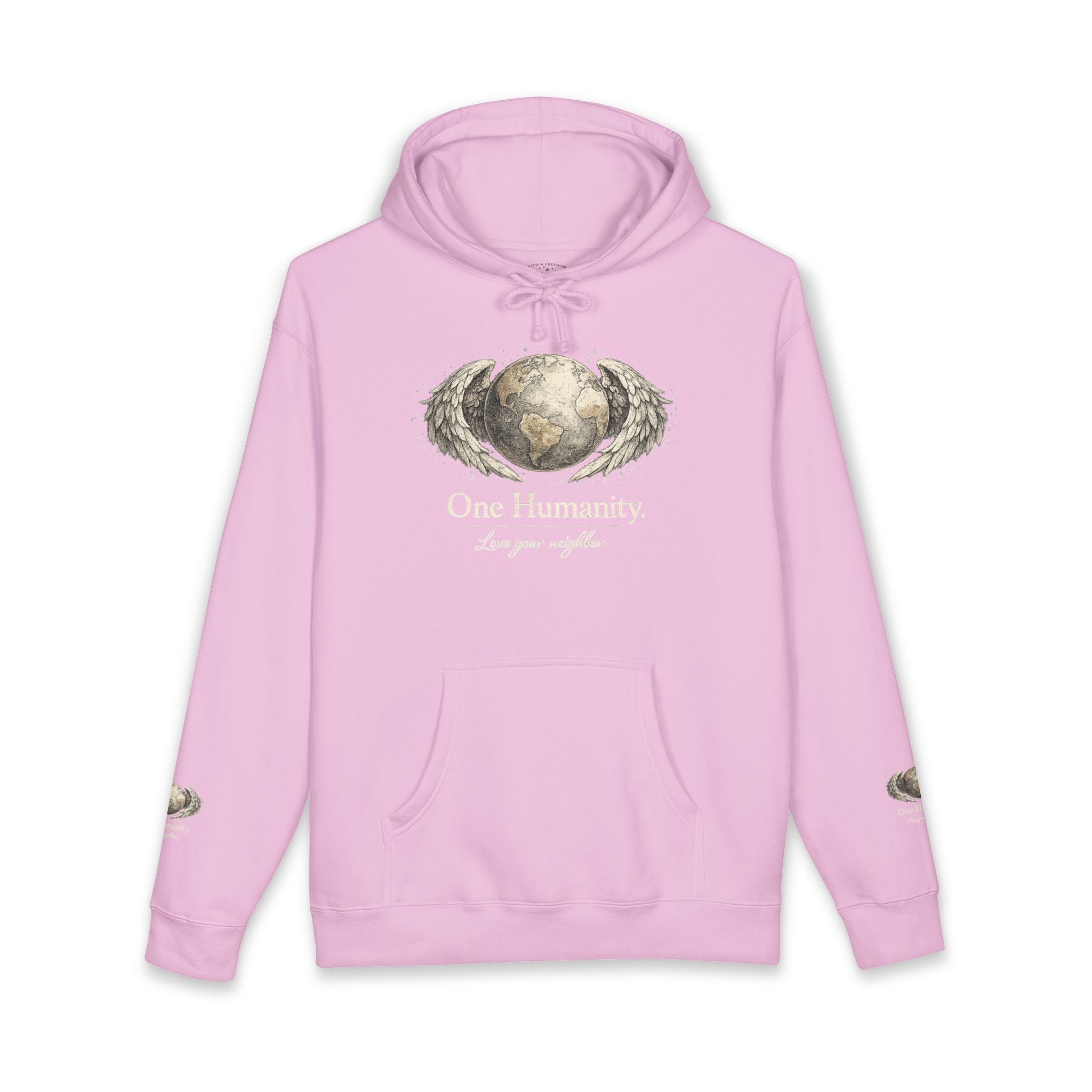 “One Humanity” Hoodie – “Love Your Neighbor” Earth & Wings Graphic Sweatshirt