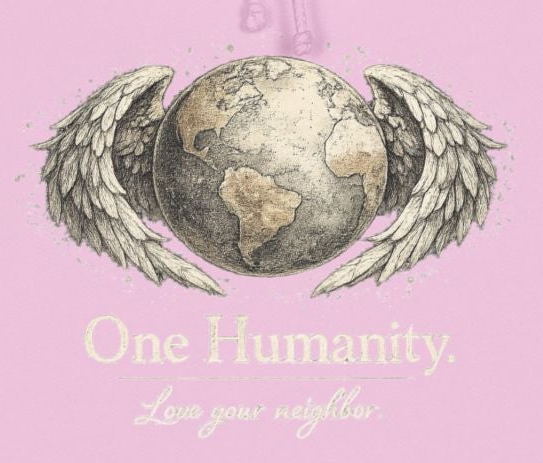 “One Humanity” Hoodie – “Love Your Neighbor” Earth & Wings Graphic Sweatshirt