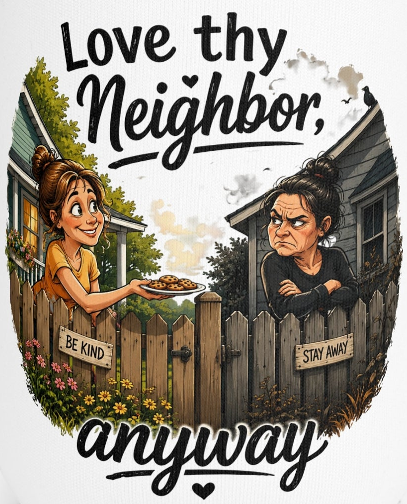 Love Thy Neighbor Anyway & Kindness Changes Everything Can Cooler | Funny Christian Neoprene Beer Sleeve | 12 oz Drink Koozie