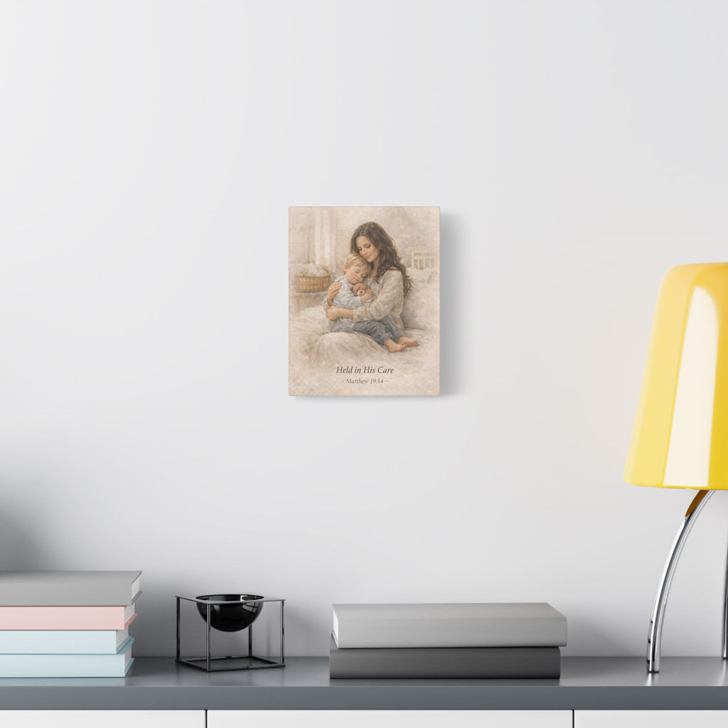 Held in His Care – Canvas Wall Art | Mother & Child Matthew 19:14