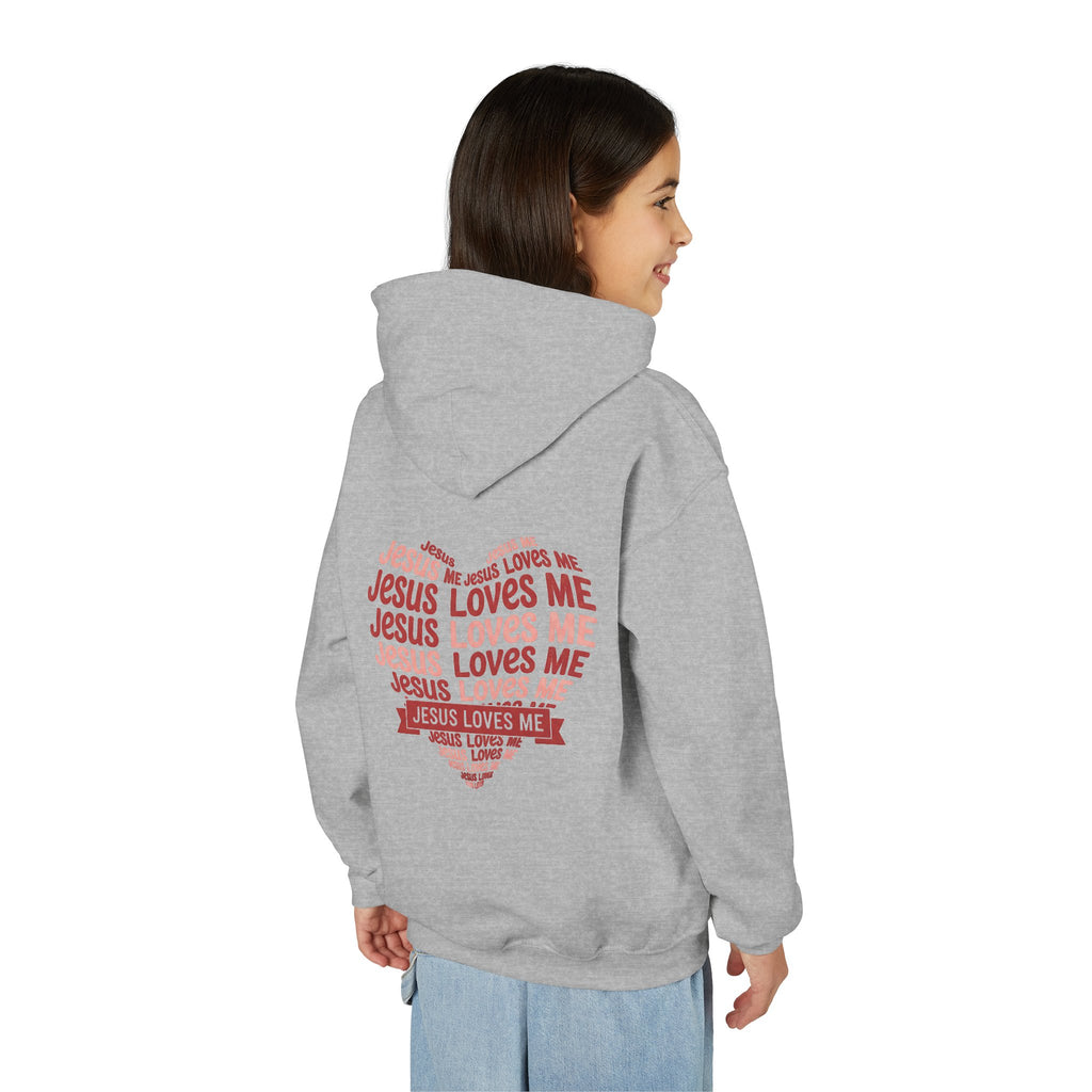 Jesus Loves Me Youth Hoodie – Heart Word Cloud Christian Kids Sweatshirt | Faith Inspired Kids Apparel