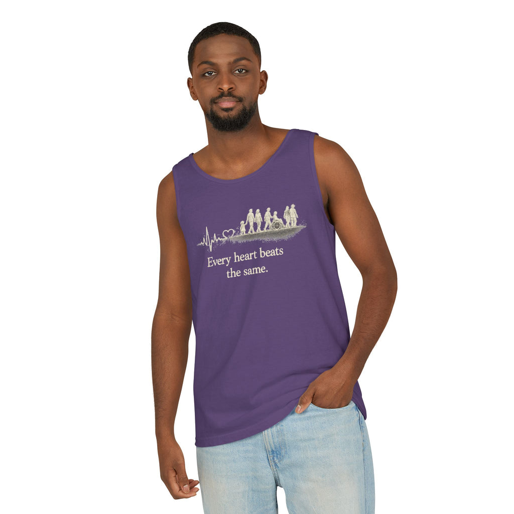 “Every Heart Beats the Same” Vintage Surf Tank Top – Garment-Dyed Coastal Unity Tank