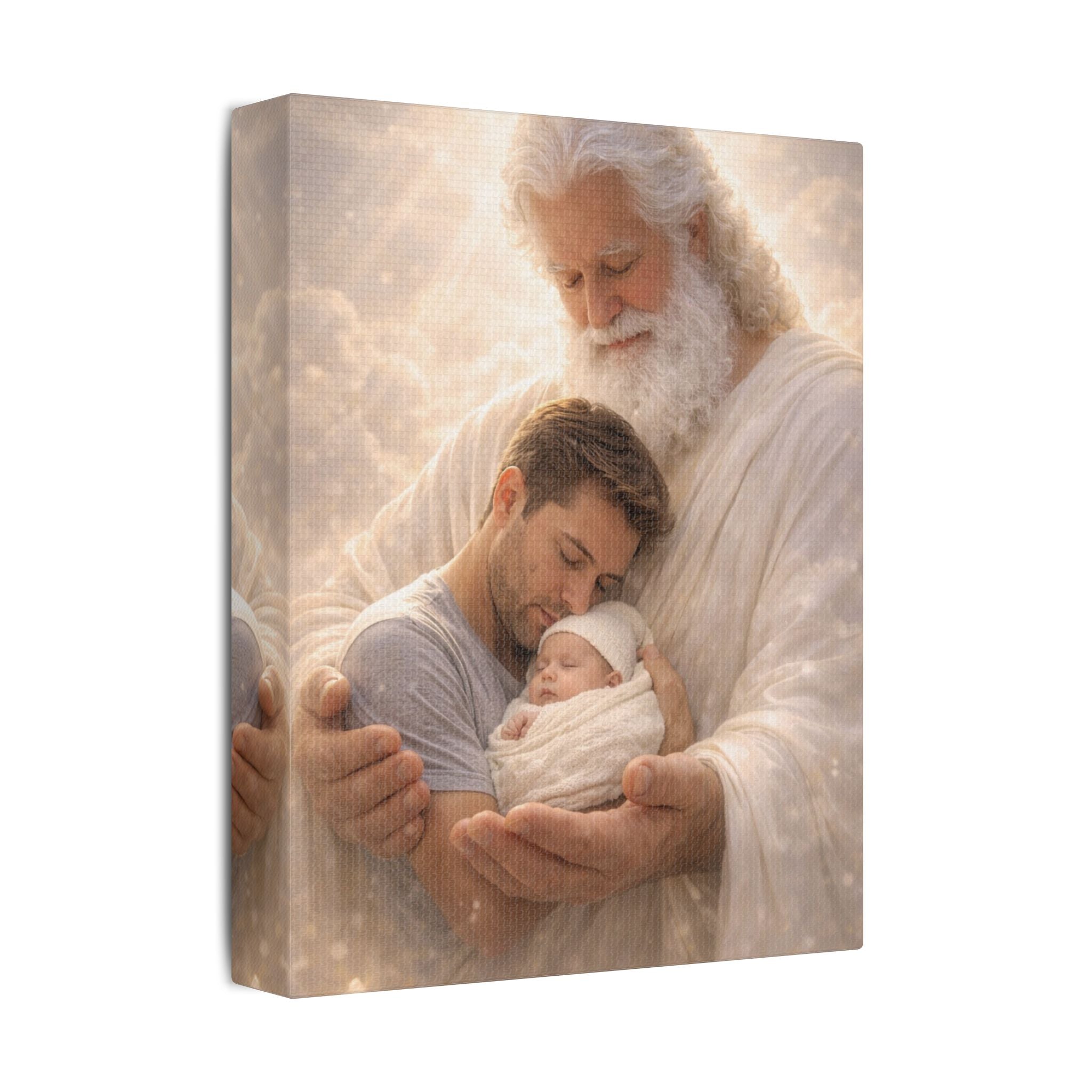 Safely in His Hands Canvas — 'Dad & Baby' Sleeping in God's Embrace Wall Art