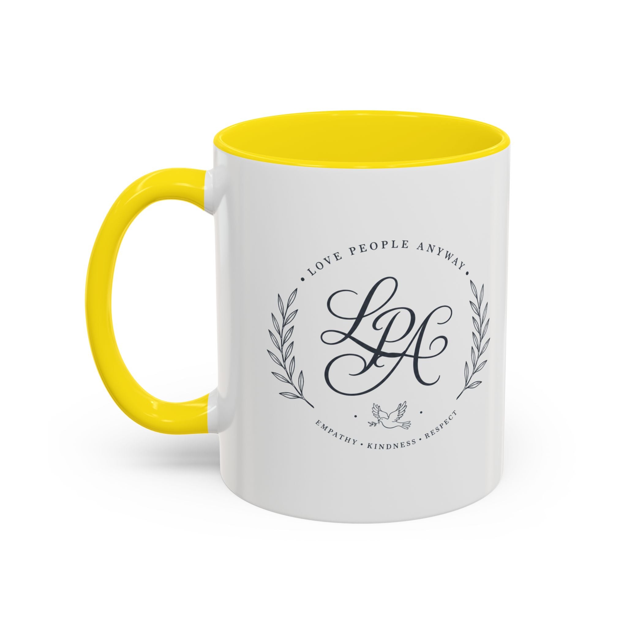 Love People Anyway Monogram Coffee Mug | Personalized Initial Crest Mug | Inspirational Gift