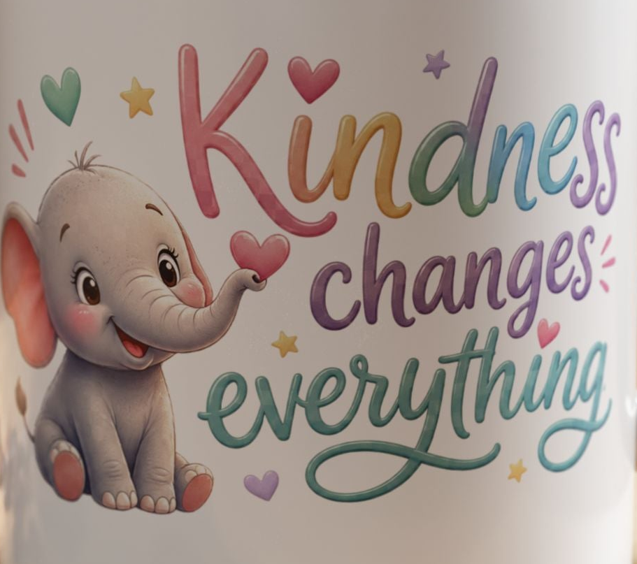 Kindness Changes Everything Elephant Mug | Inspirational Coffee Mug | Cute Elephant Accent Cup