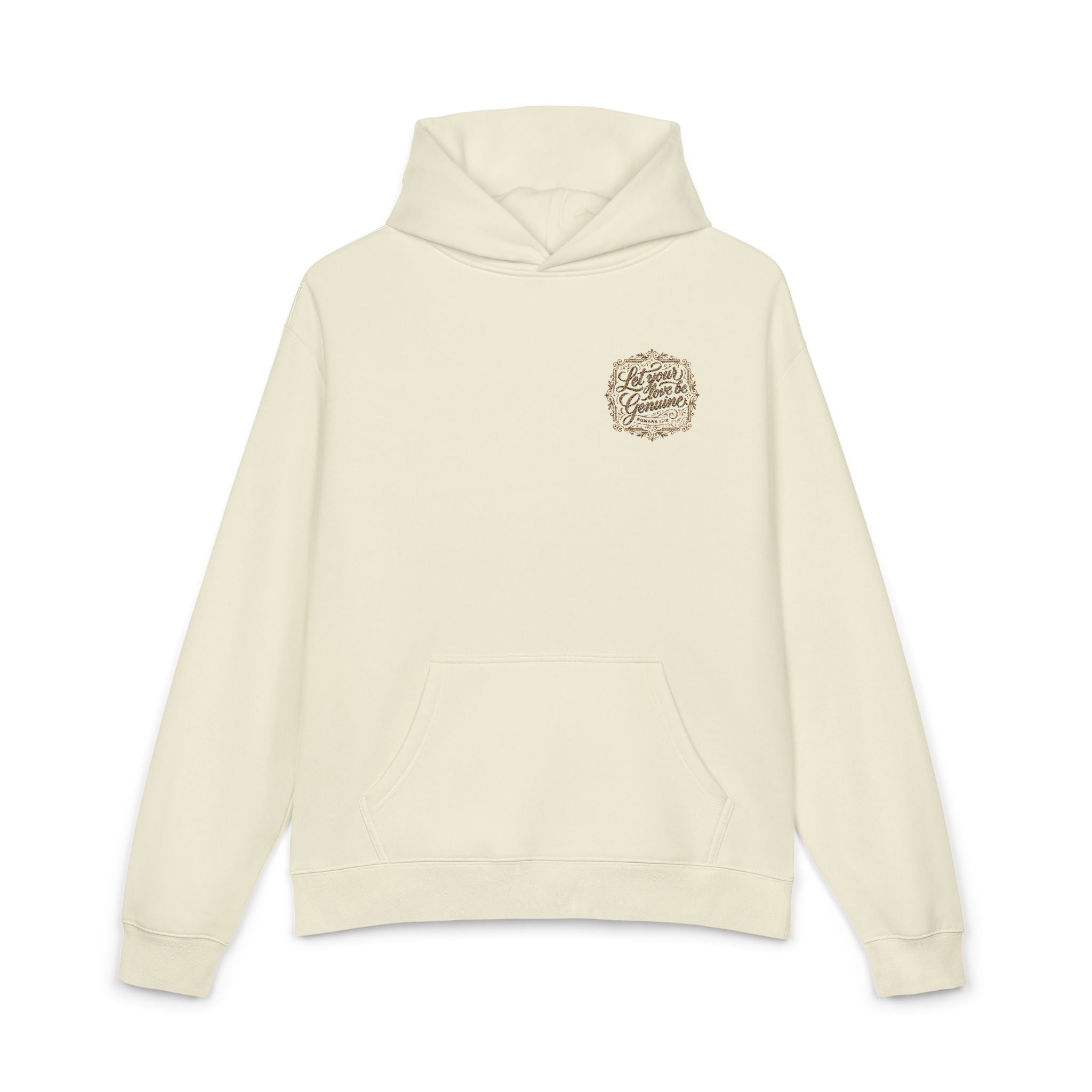 “Let Your Love Be Genuine” Hoodie – Romans 12:9 Christian Pullover | Faith & Freedom Creations