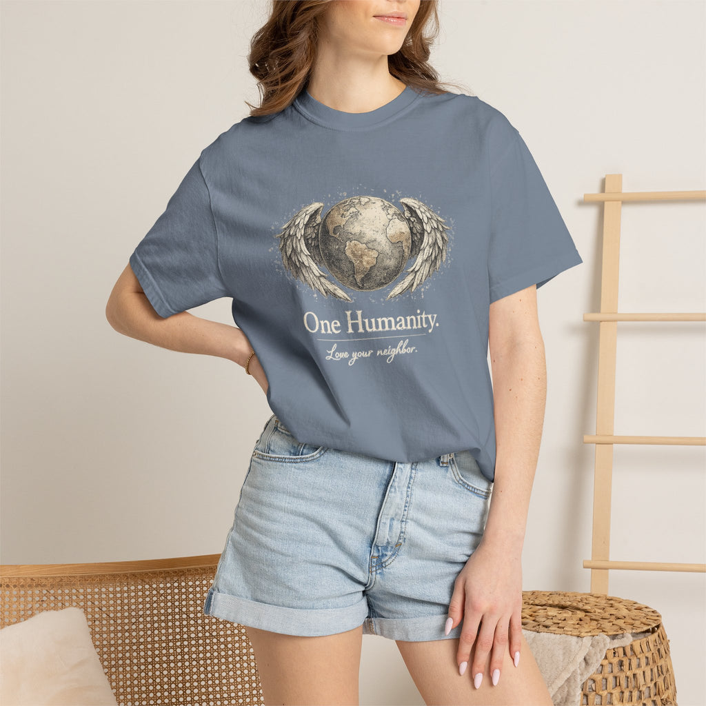 One Humanity T-Shirt – “One Humanity. Love Your Neighbor.” Earth Wings Graphic Tee