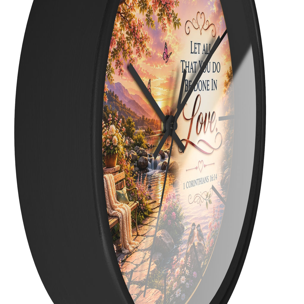 Let All That You Do Be Done in Love Wall Clock | 1 Corinthians 16:14 Christian Decor | Inspirational Scripture Clock