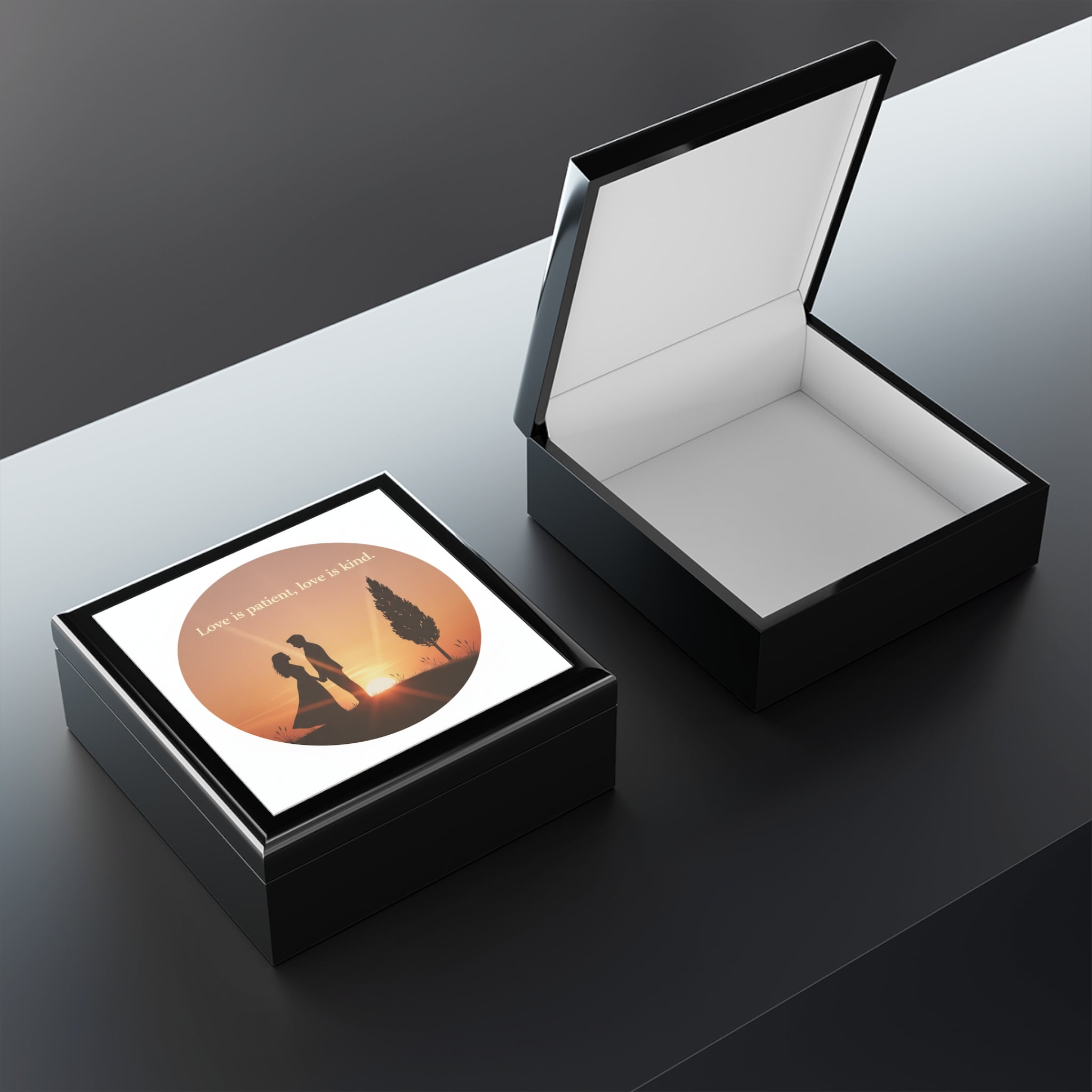 Love Is Patient, Love Is Kind - Romantic Sunset Jewelry Box