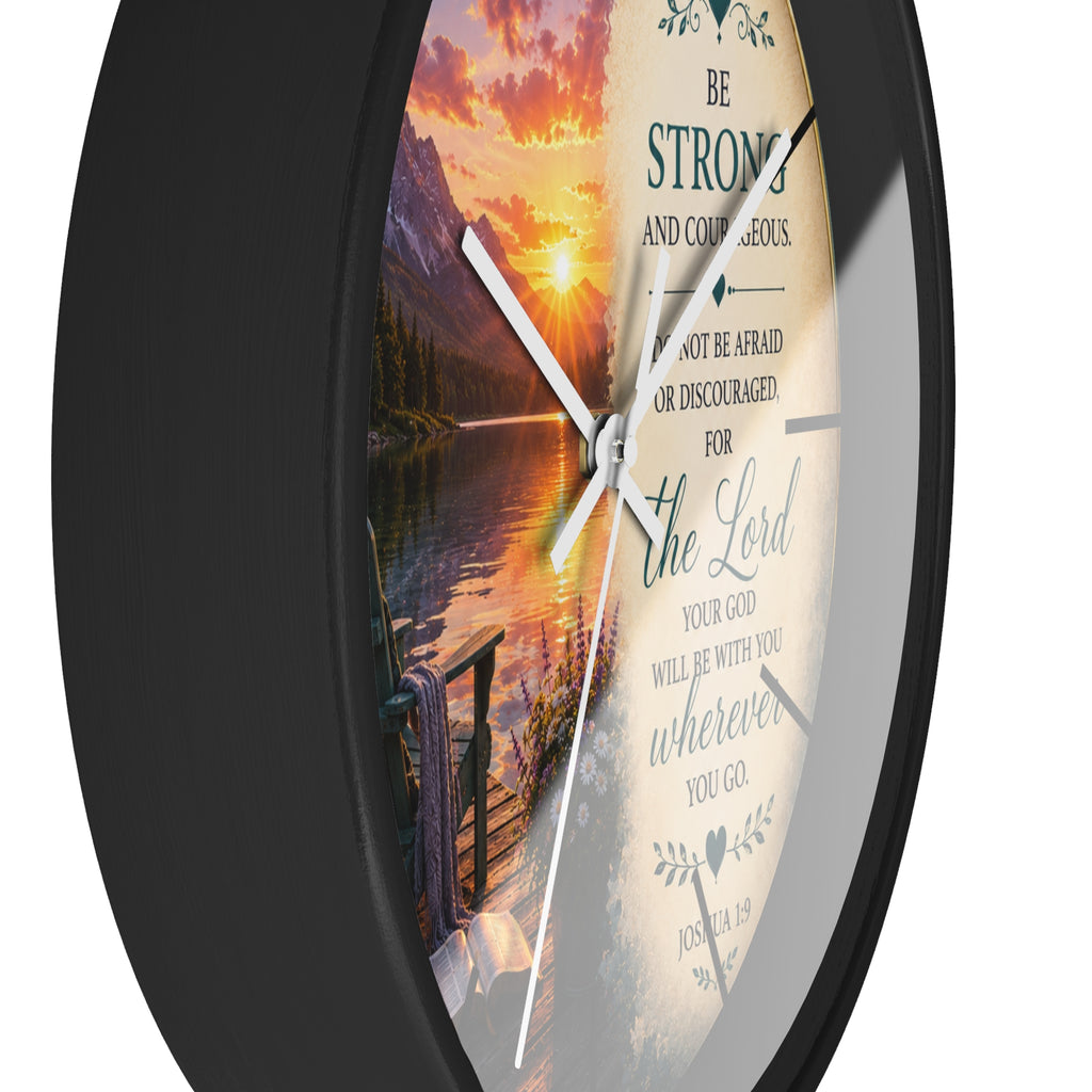 Joshua 1:9 Wall Clock | Be Strong and Courageous Christian Clock | Inspirational Scripture Decor