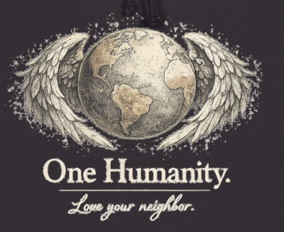 “One Humanity” Hoodie – “Love Your Neighbor” Earth & Wings Graphic Sweatshirt