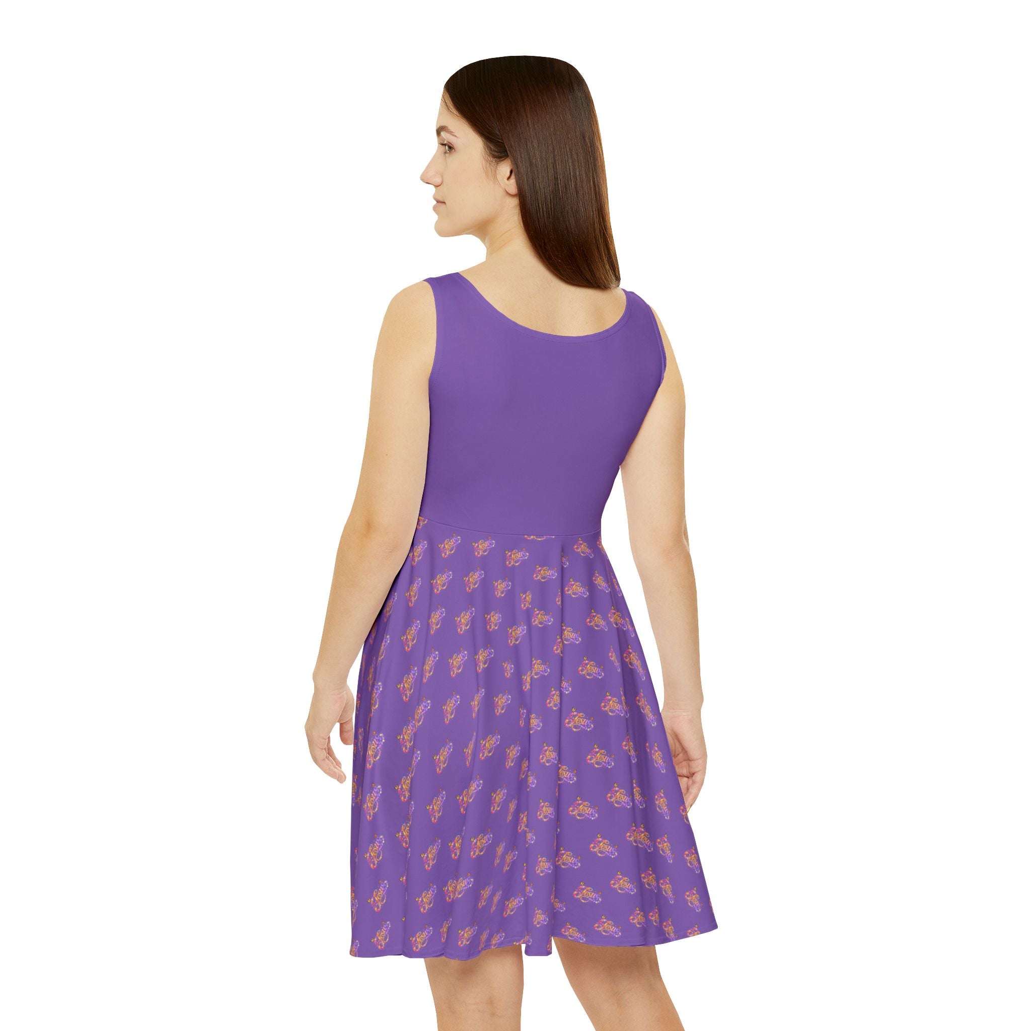 Purple Floral Jesus Thank You Skater Dress – Christian Faith Dress | Elegant Church & Easter Outfit
