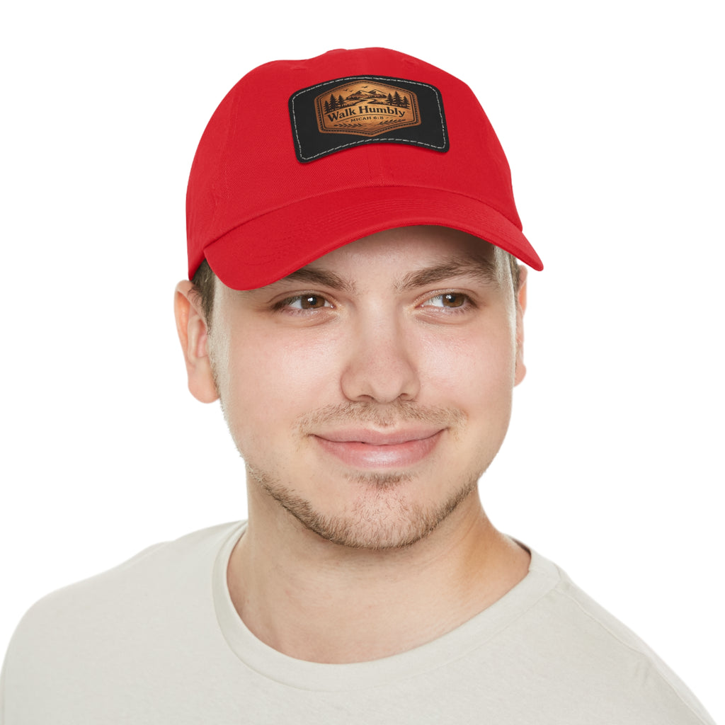 Walk Humbly Leather Patch Dad Hat | Micah 6:8 Christian Outdoor Cap | Faith Freedom Creations