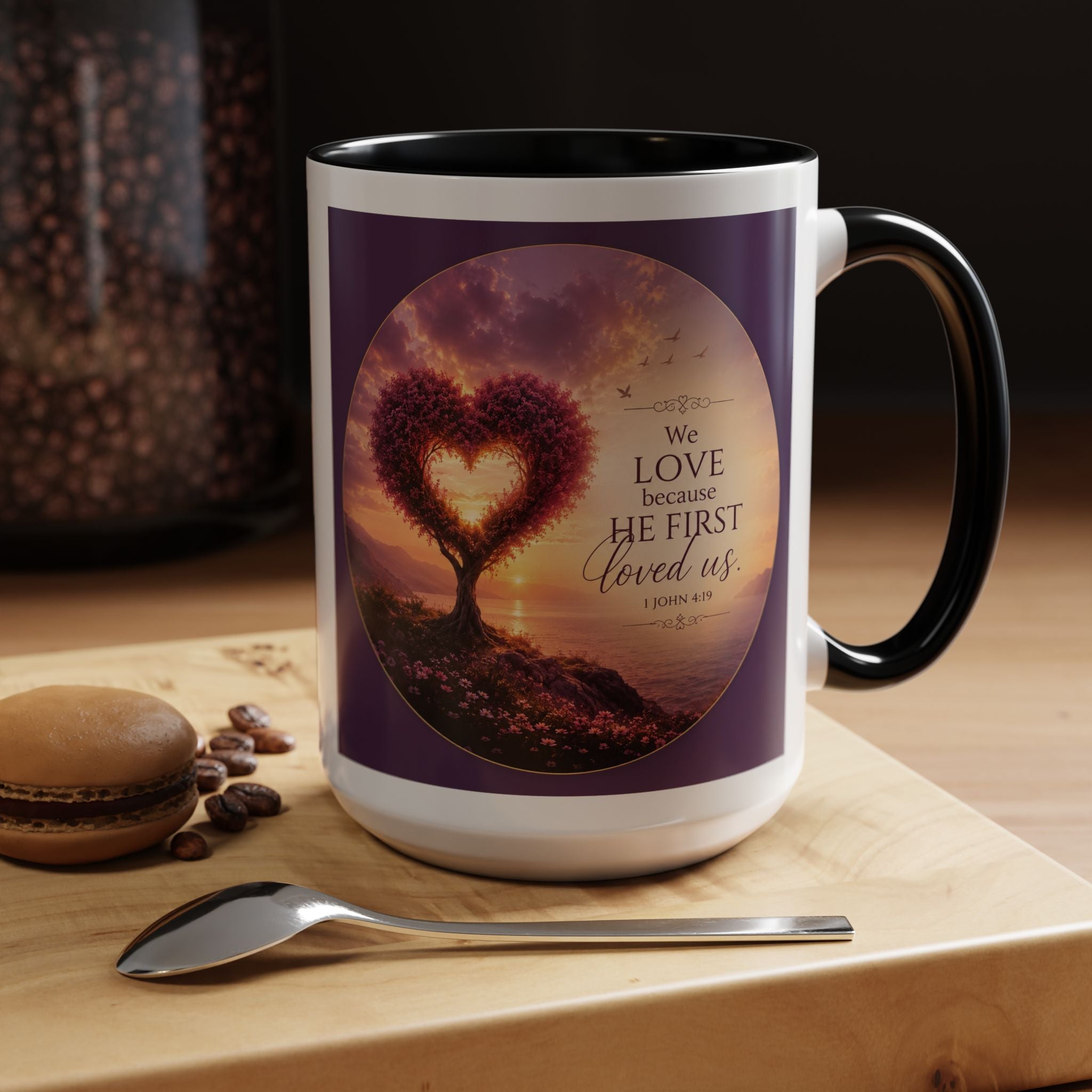Heart Tree Coffee Mug | We Love Because He First Loved Us Mug | 1 John 4:19 Christian Gift
