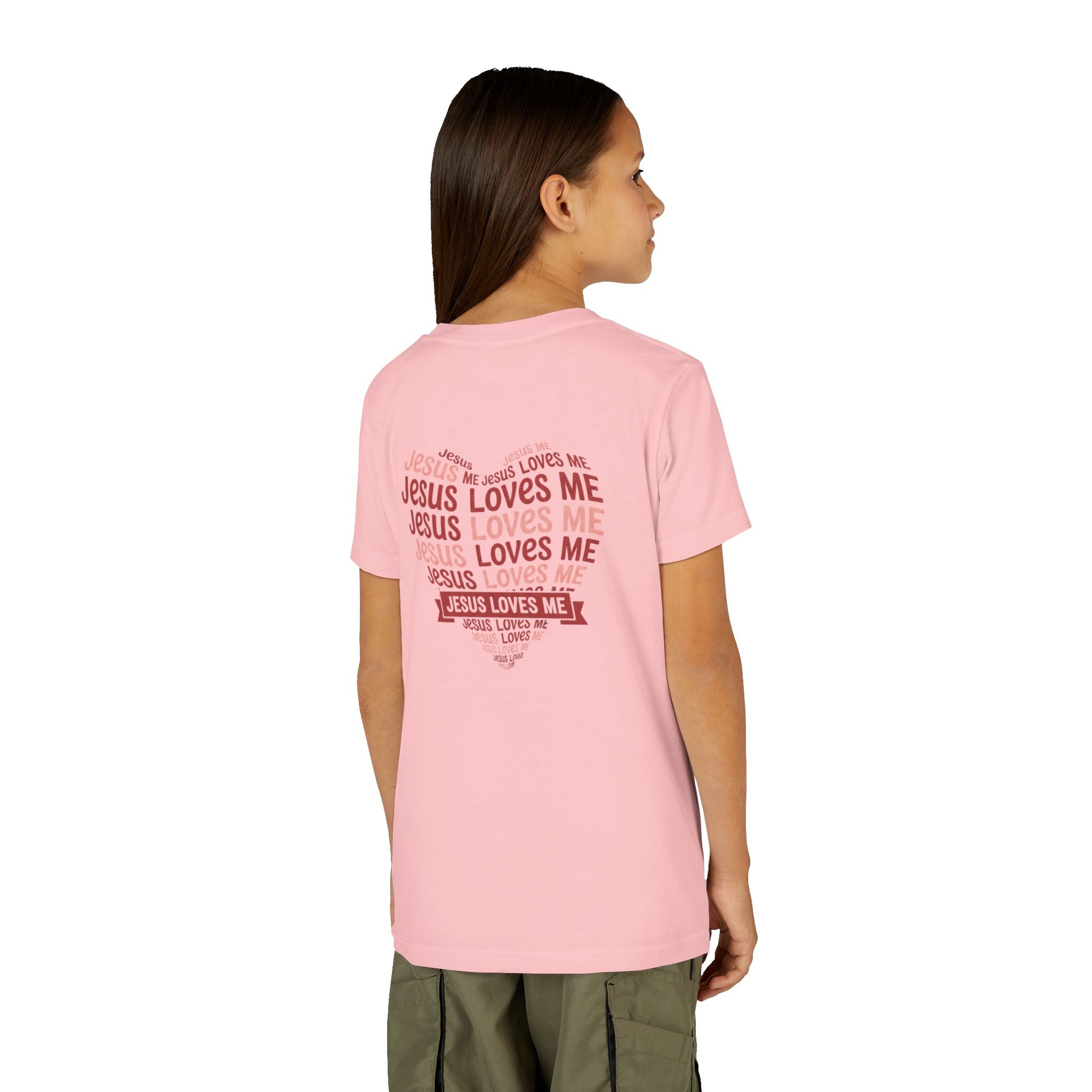 Jesus Loves Me Youth T-Shirt – Heart Word Cloud Christian Kids Tee | Faith Inspired Youth Shirt