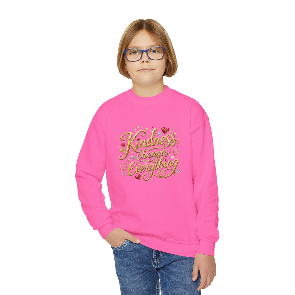 Kindness Changes Everything Youth Crewneck Sweatshirt – Inspirational Kids Pullove
