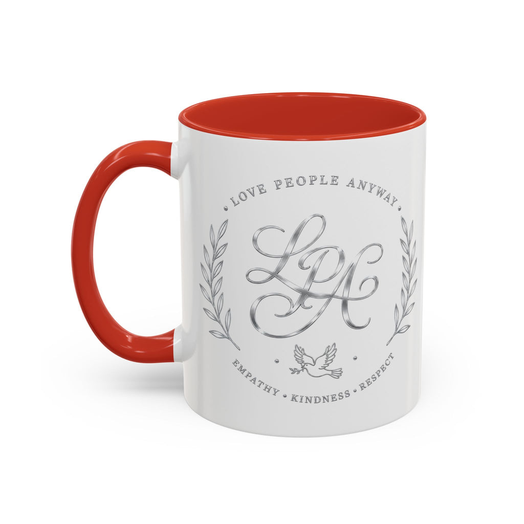 Love People Anyway Silver Accent Coffee Mug | Inspirational Monogram Mug | Faith Freedom Creations