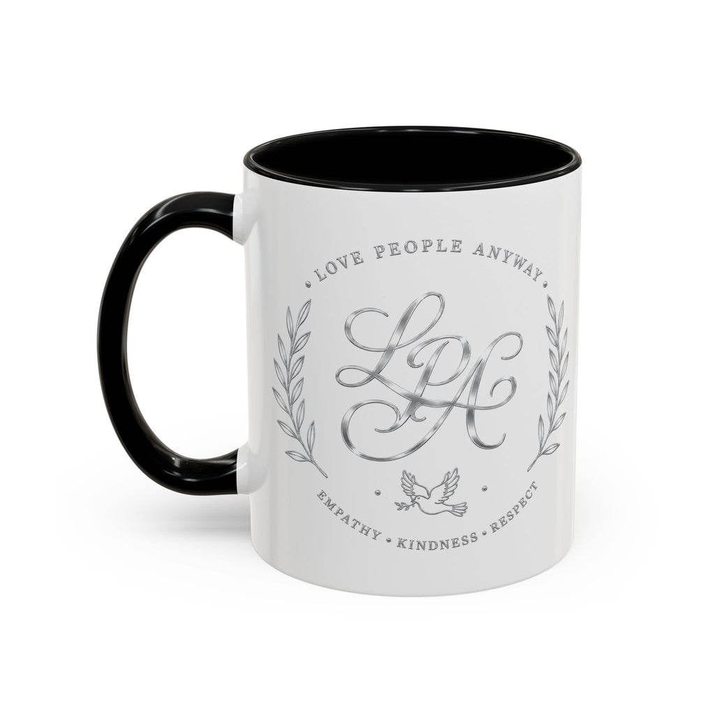 Love People Anyway Silver Accent Coffee Mug | Inspirational Monogram Mug | Faith Freedom Creations
