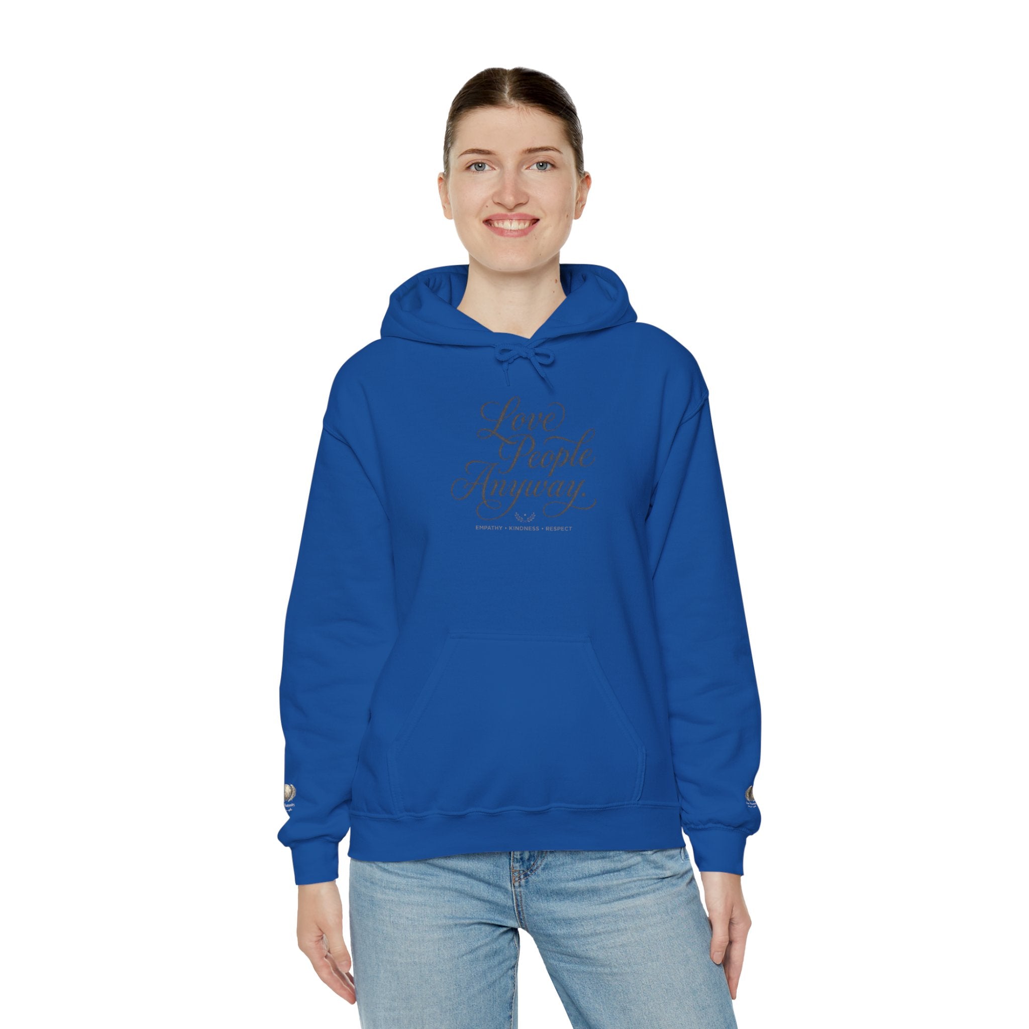 “Love People Anyway” Hoodie – Inspirational Script Graphic Sweatshirt | Compassion Message Pullover