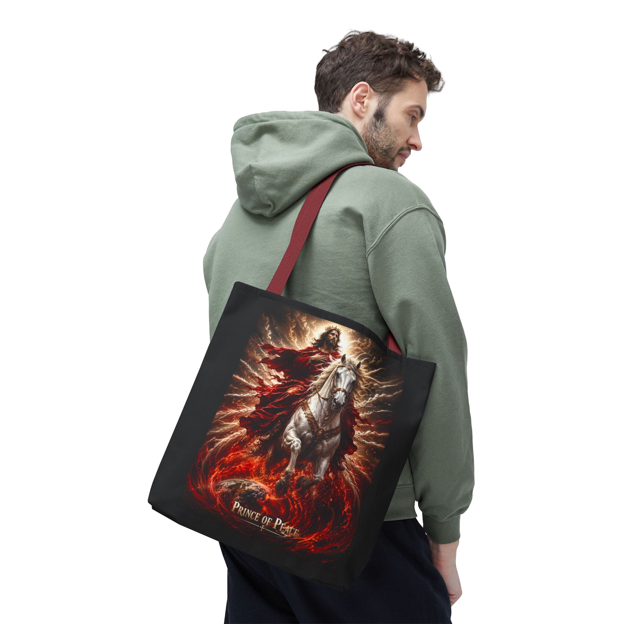 Prince of Peace Tote Bag | Jesus Riding White Horse Christian Tote | Inspirational Faith Carryall
