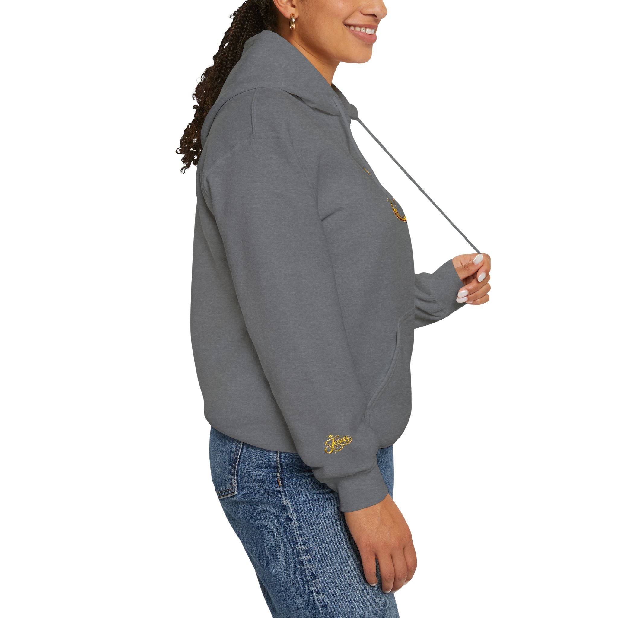 Jesus Gold Script Hoodie – Sparkle Christian Faith Pullover | Inspirational Hoodie