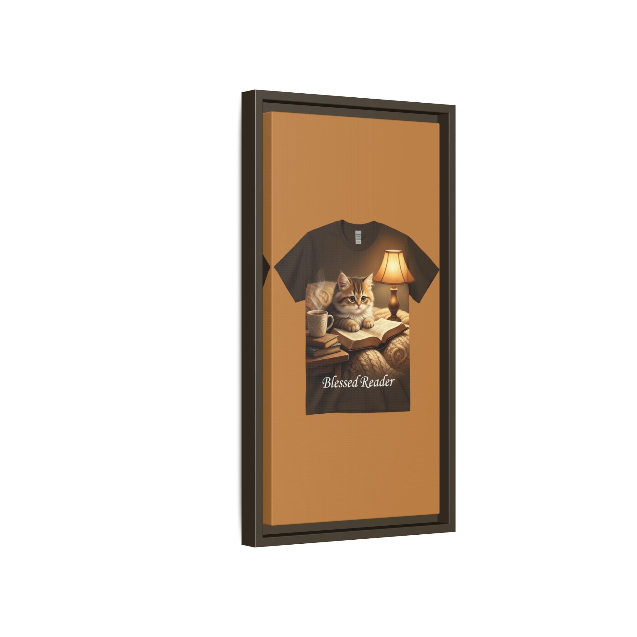 Blessed Reader Framed Canvas Print – Cozy Cat Reading Wall Art | Book Lover Cat Decor