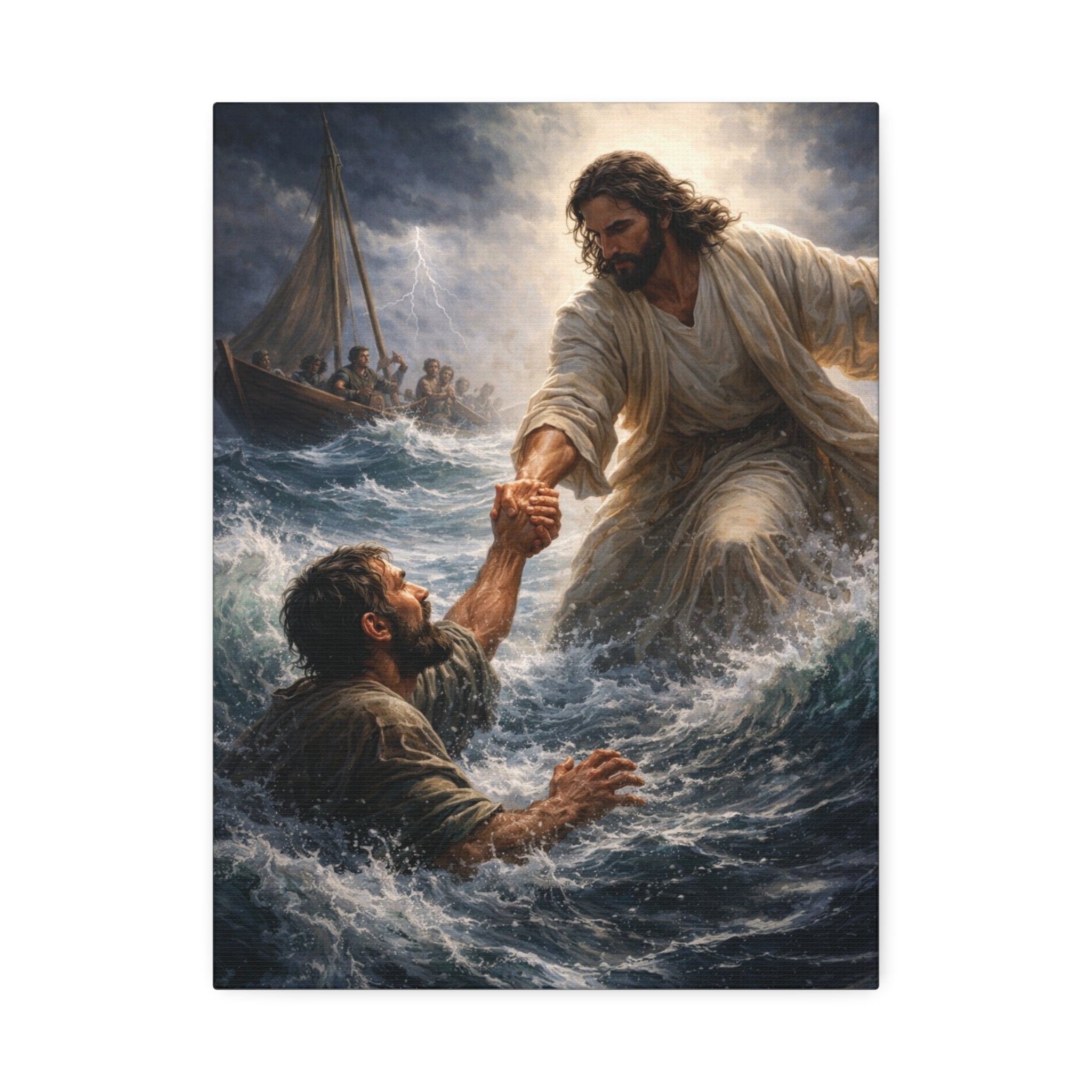 Jesus Saves Canvas Wall Art – Christian Faith Stretched Canvas | Inspirational Scripture Decor