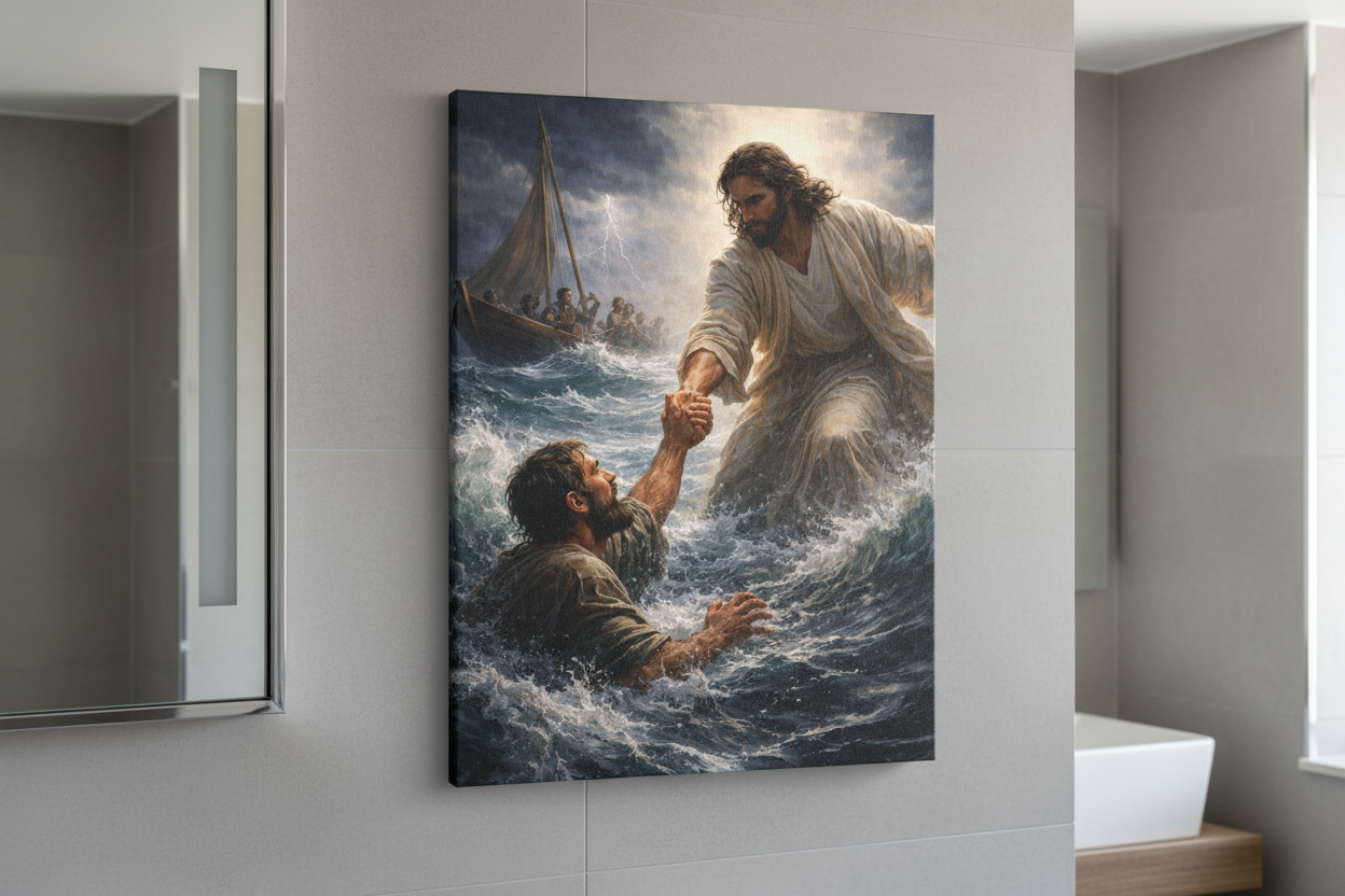 Jesus Saves Canvas Wall Art – Christian Faith Stretched Canvas | Inspirational Scripture Decor