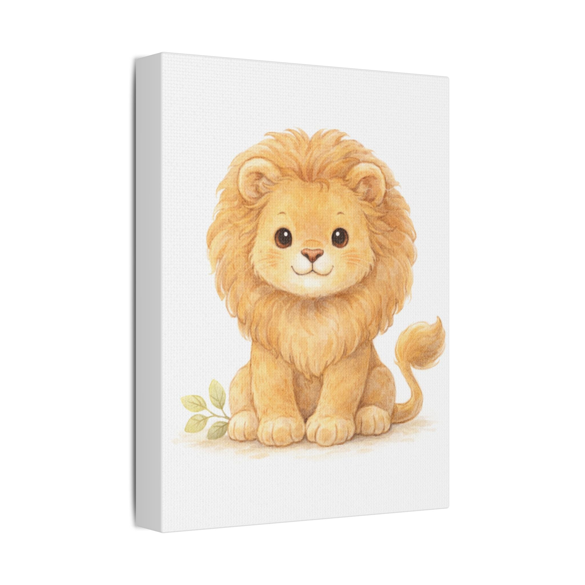 Cute Watercolor Lion Canvas — Nursery Animal Wall Art